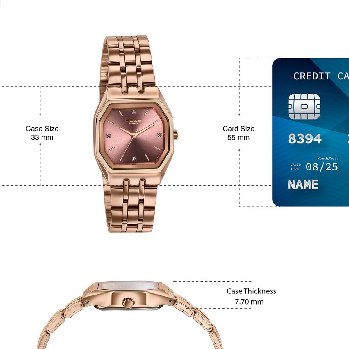 Poze By Sonata Quartz Analog Pink Dial Rose Gold Metal Strap Watch For Women 4