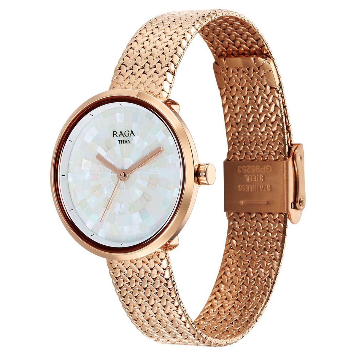 Titan Raga Memoirs Quartz Analog Mother Of Pearl Round Dial Rose Gold Metal Strap Watch For Women 3