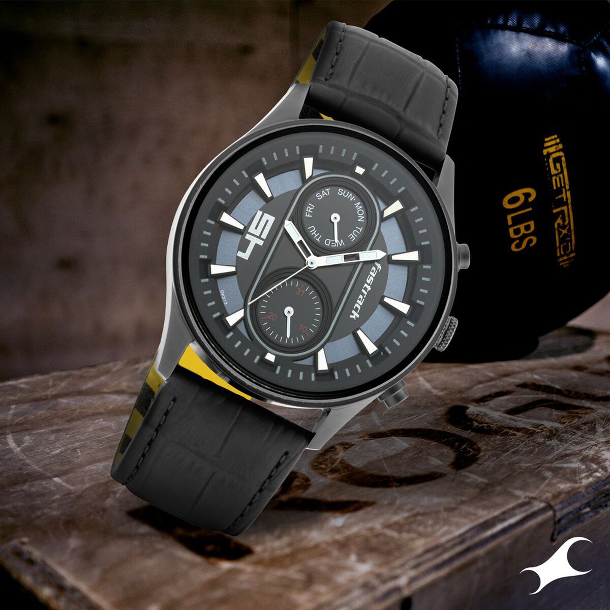 Fastrack Fastfit Quartz Analog with Day and Date Black Dial Leather Strap Watch for Guys 1