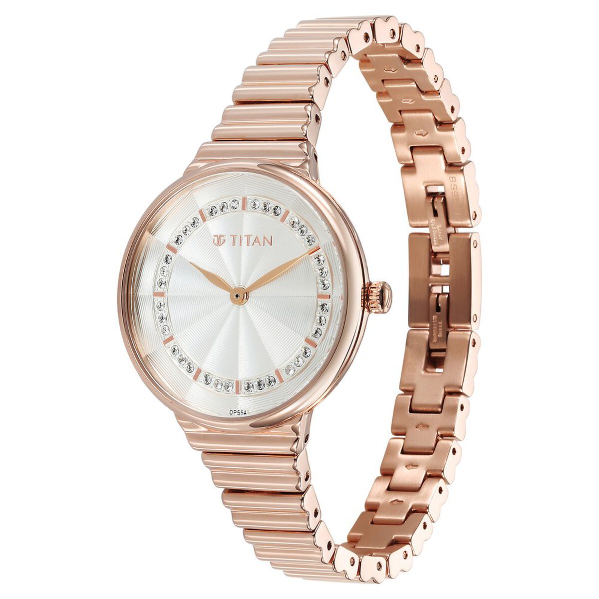 Titan Purple Aura Quartz Analog Silver Dial Rose Gold Stainless Steel Strap Watch For Women 3