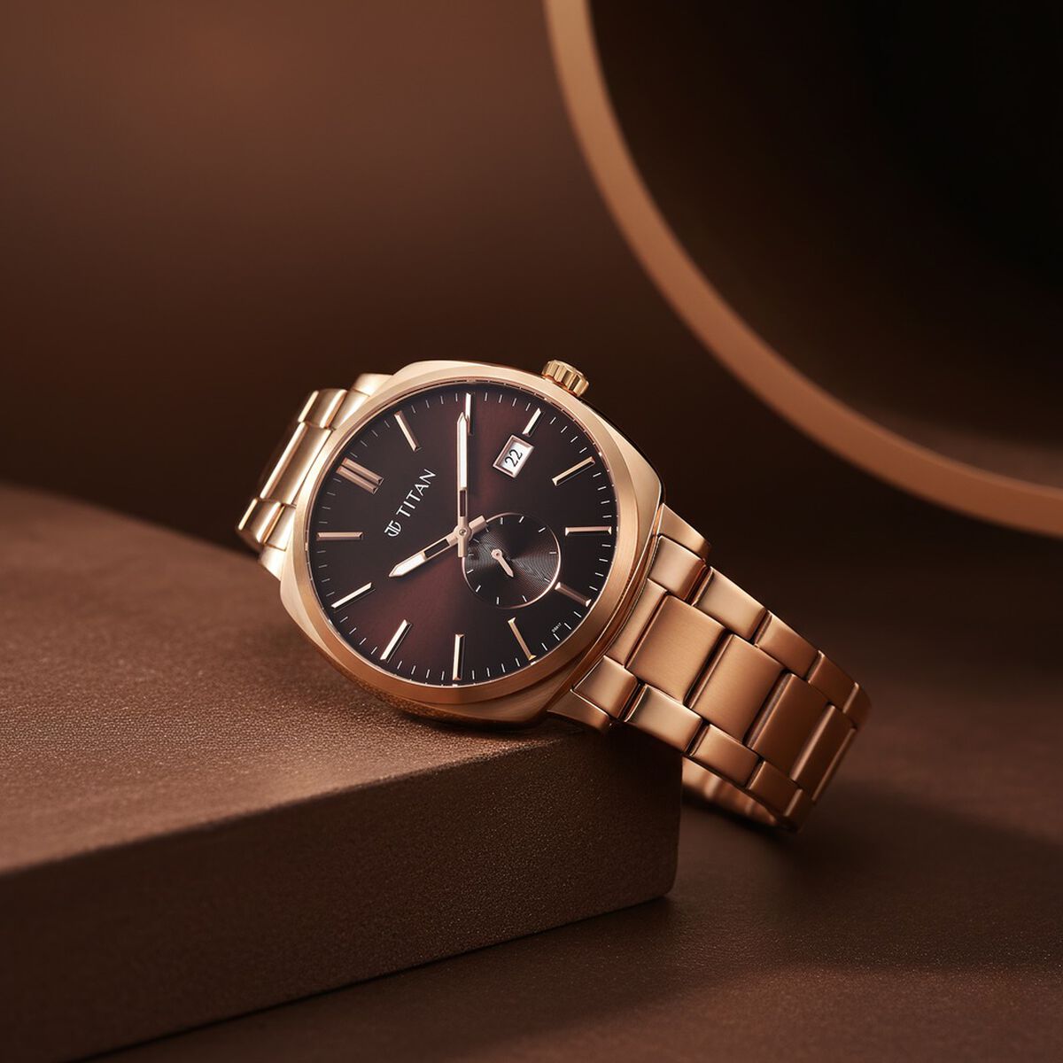 Titan Classique Suave Analog with Brown Dial Rose Gold Stainless Steel Strap Watch for Men 1