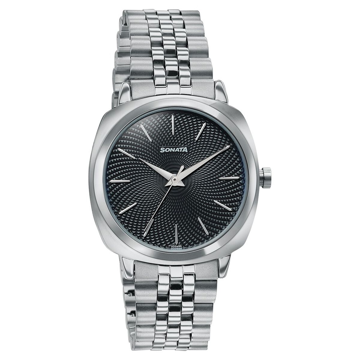 Sonata Vector Black Textured Dial Silver-Tone Bracelet Watch for Men 3