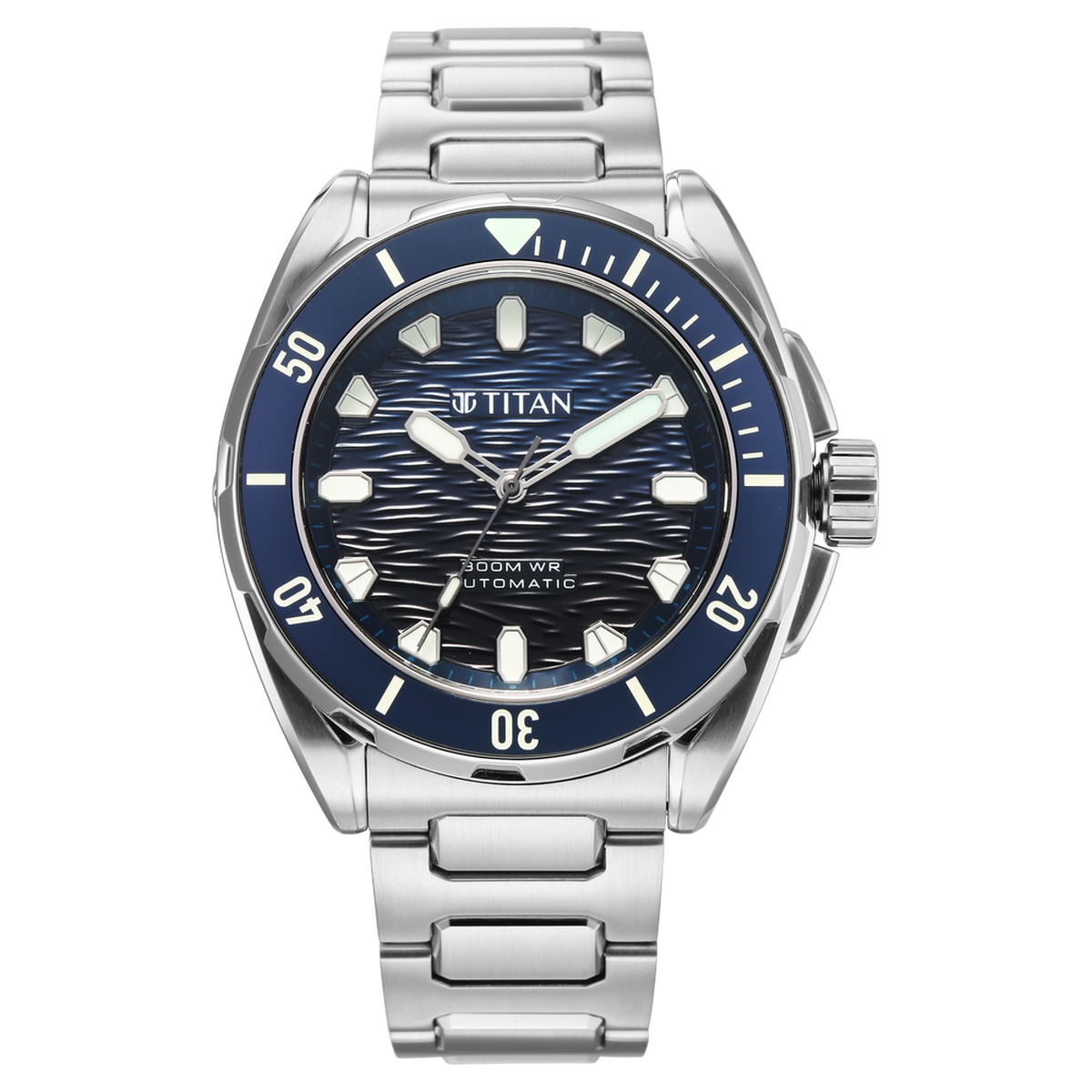 Titan Zero Hour Diver's 300m Automatic Analog with Blue Dial Silver Stainless Steel & Blue FKM Strap Watch for Men 2