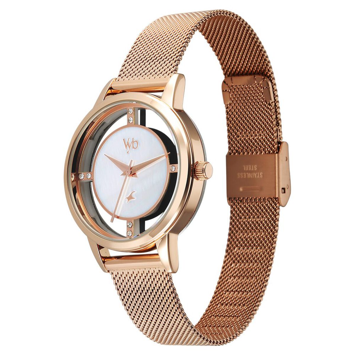 Vyb Runway By Fastrack Quartz Analog White Dial Rose Gold Stainless Steel Strap Watch For Girls 5