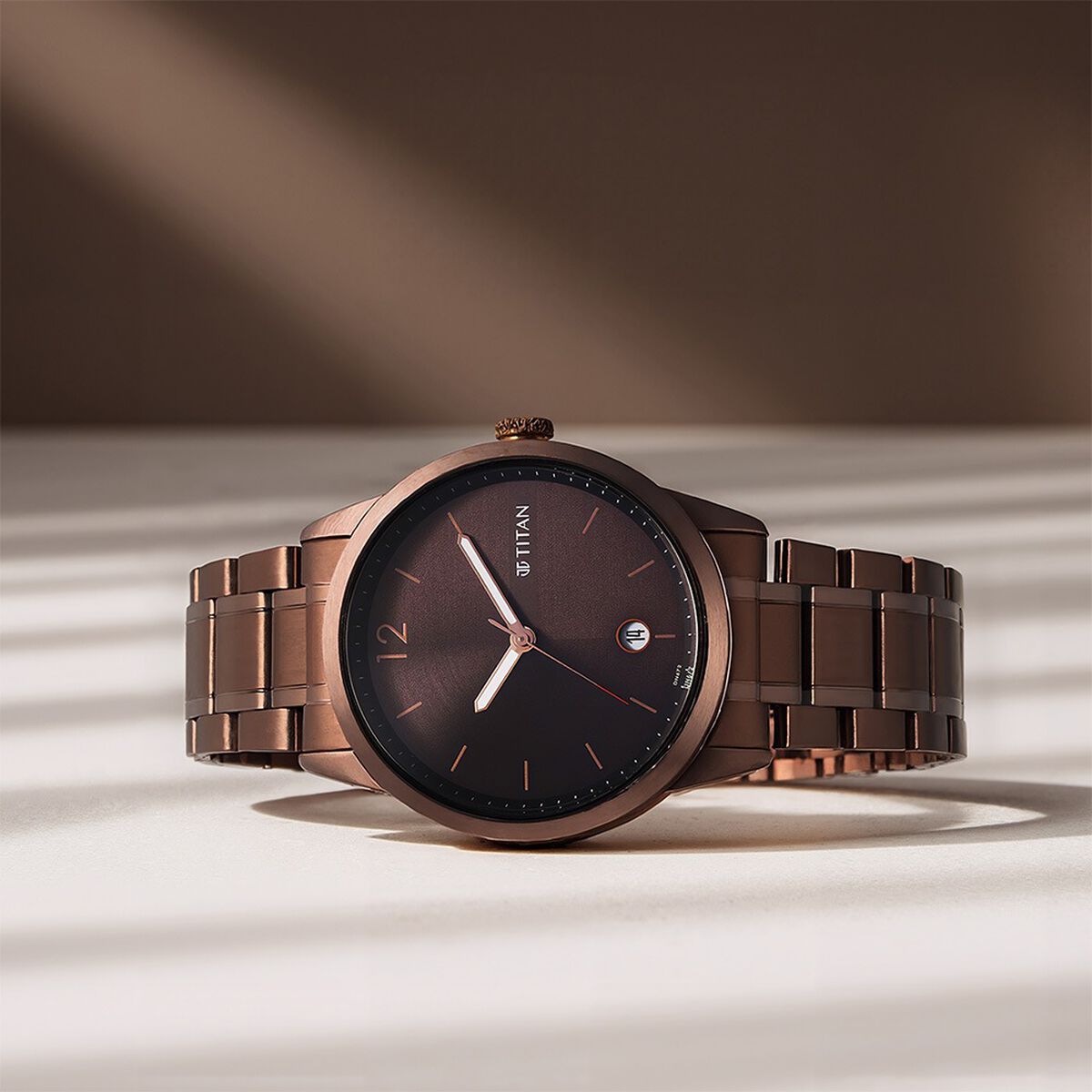 Titan Neo Splash Brown Dial Analog with Date Stainless Steel Strap Watch for Men 1