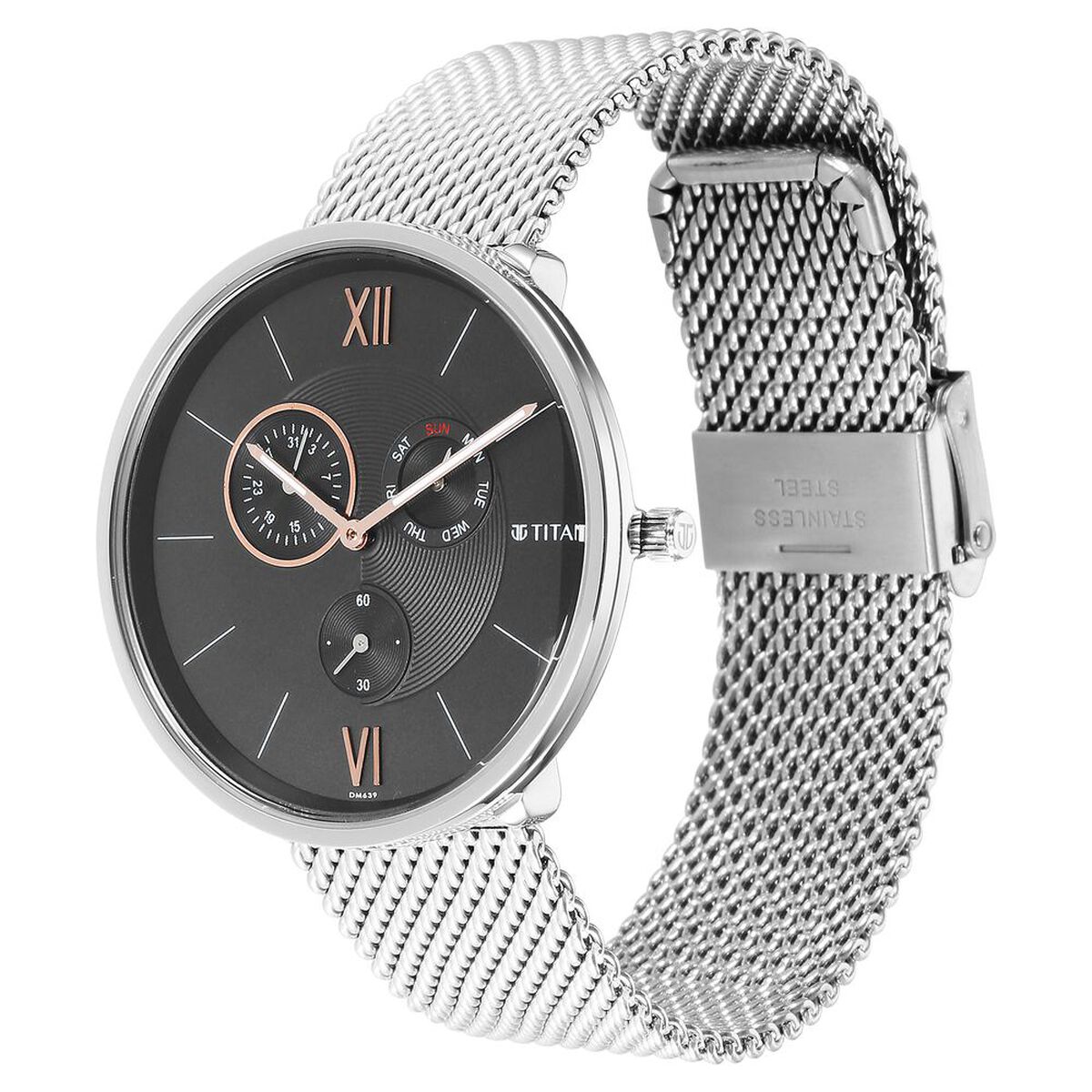 Titan Slim Quartz Multifunction Black Dial Stainless Steel Strap watch for Men 3