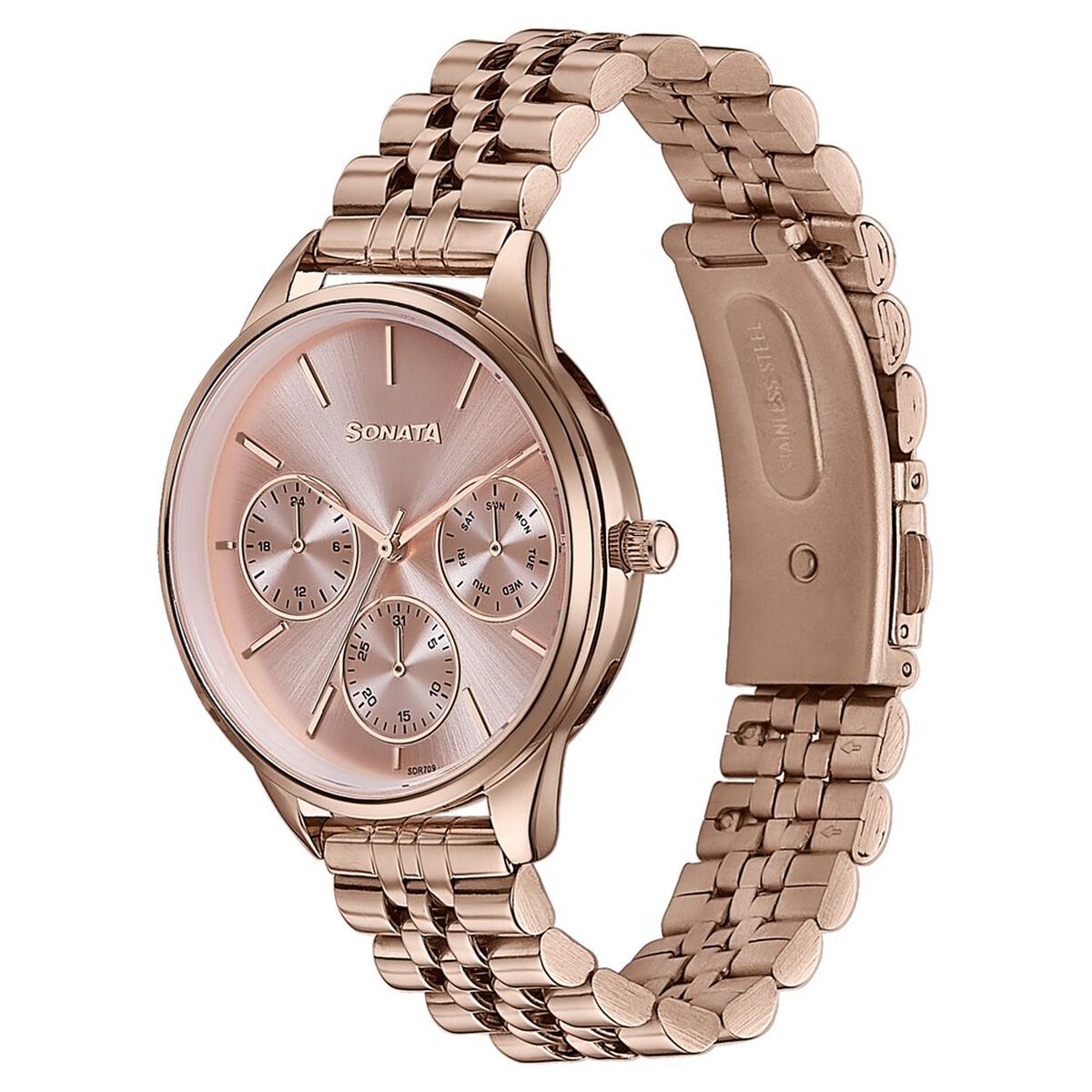 Sonata Wedding Edit Quartz Multifunction Pink Dial Stainless Steel Strap Watch For Women 4