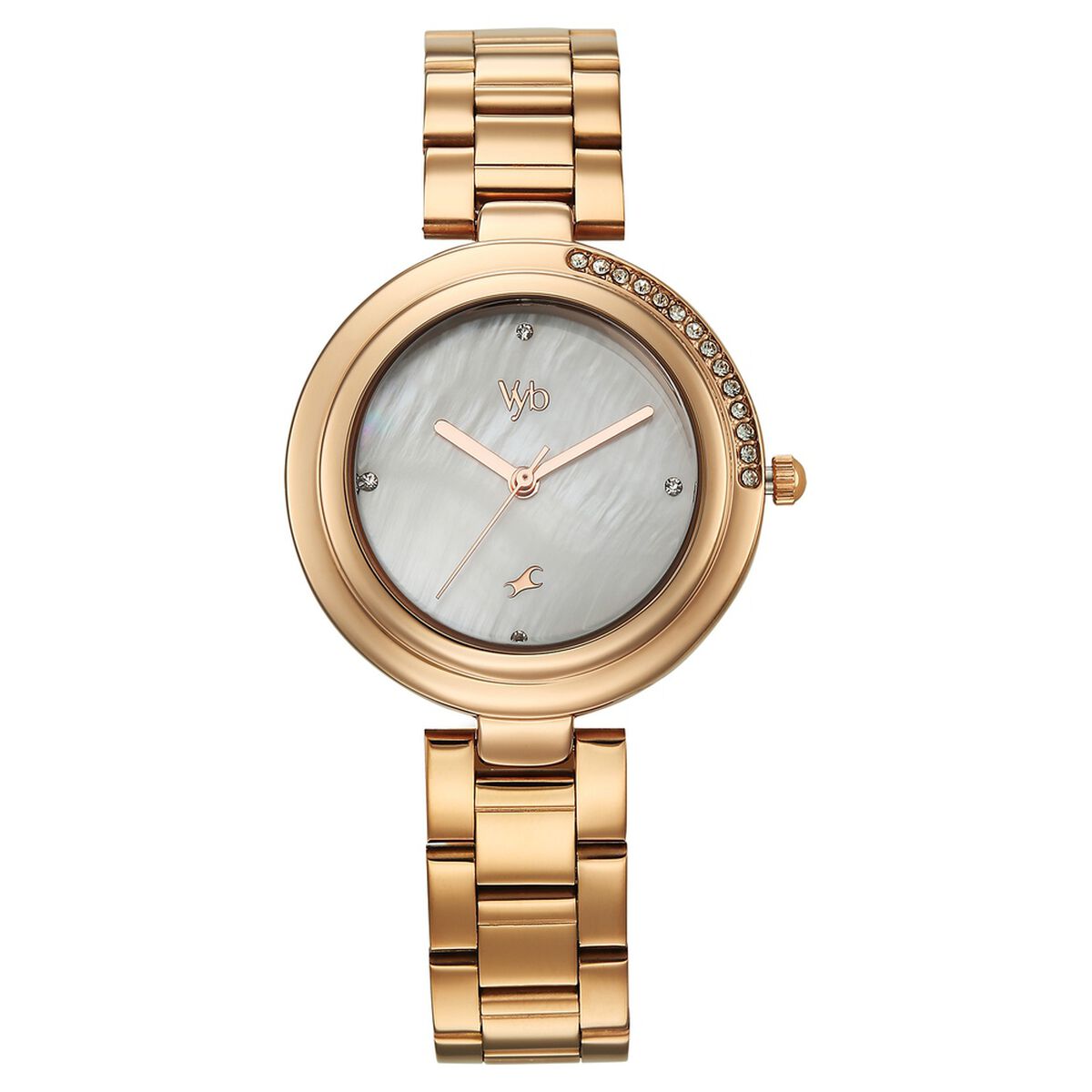 Vyb Aura By Fastrack Quartz Analog White Dial Rose Gold Stainless Steel Strap Watch For Girls 2