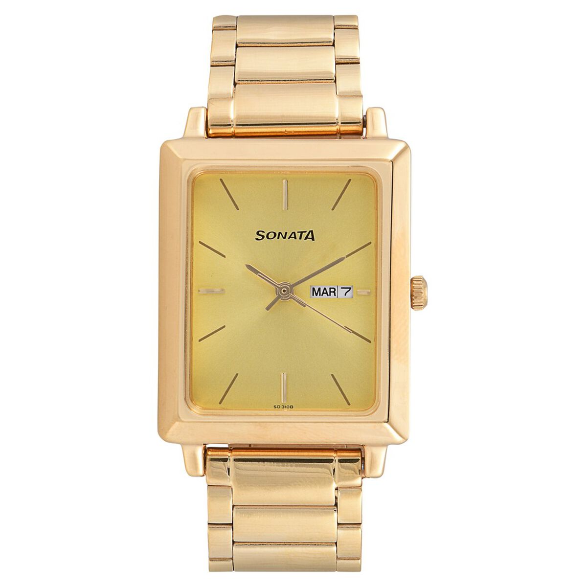 Sonata Quartz Analog with Day and Date Champagne Dial Stainless Steel Strap Watch for Men 1