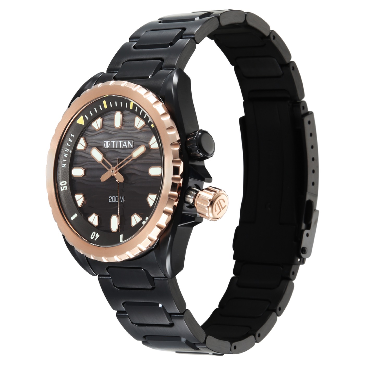 Titan Zero Hour Diver's 200m Analog with Black Dial Black Stainless Steel Strap Watch for Men 3