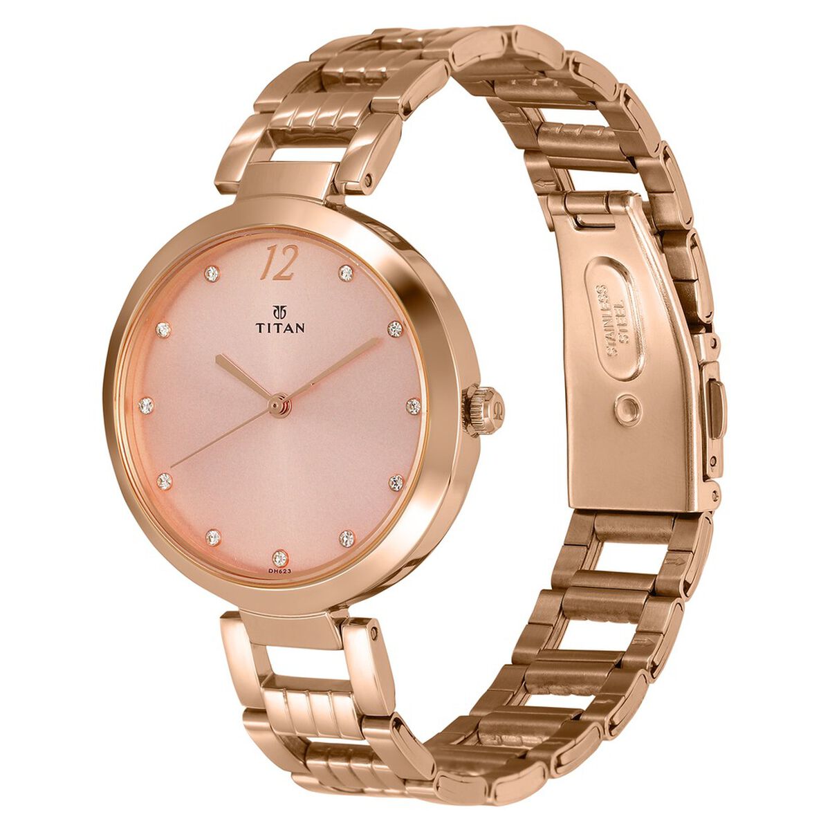 Titan Purple Sparkle Quartz Analog Pink Dial Rose Gold Stainless Steel Strap Watch For Women 3