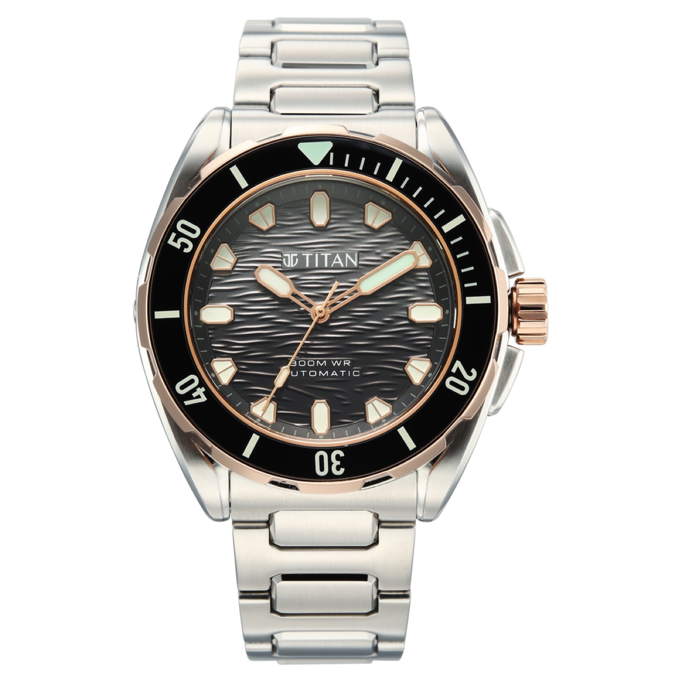 Titan Zero Hour Diver's 300m Automatic Analog with Black Dial Silver Stainless Steel & Black FKM Strap Watch for Men 2