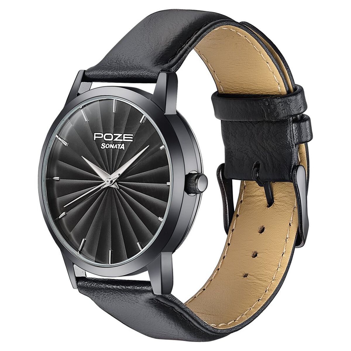 Sonata Poze Quartz Analog Black Dial Leather Strap Watch For Men 5