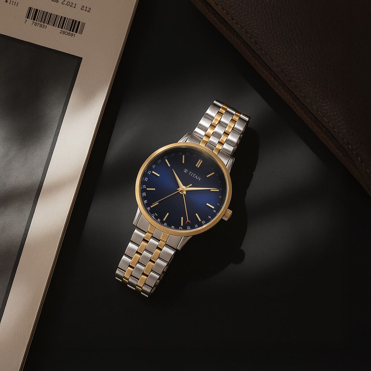 Titan Elegance Analog with Date by Hand and Blue Dial Stainless Steel Two Toned Strap Watch for Men 1