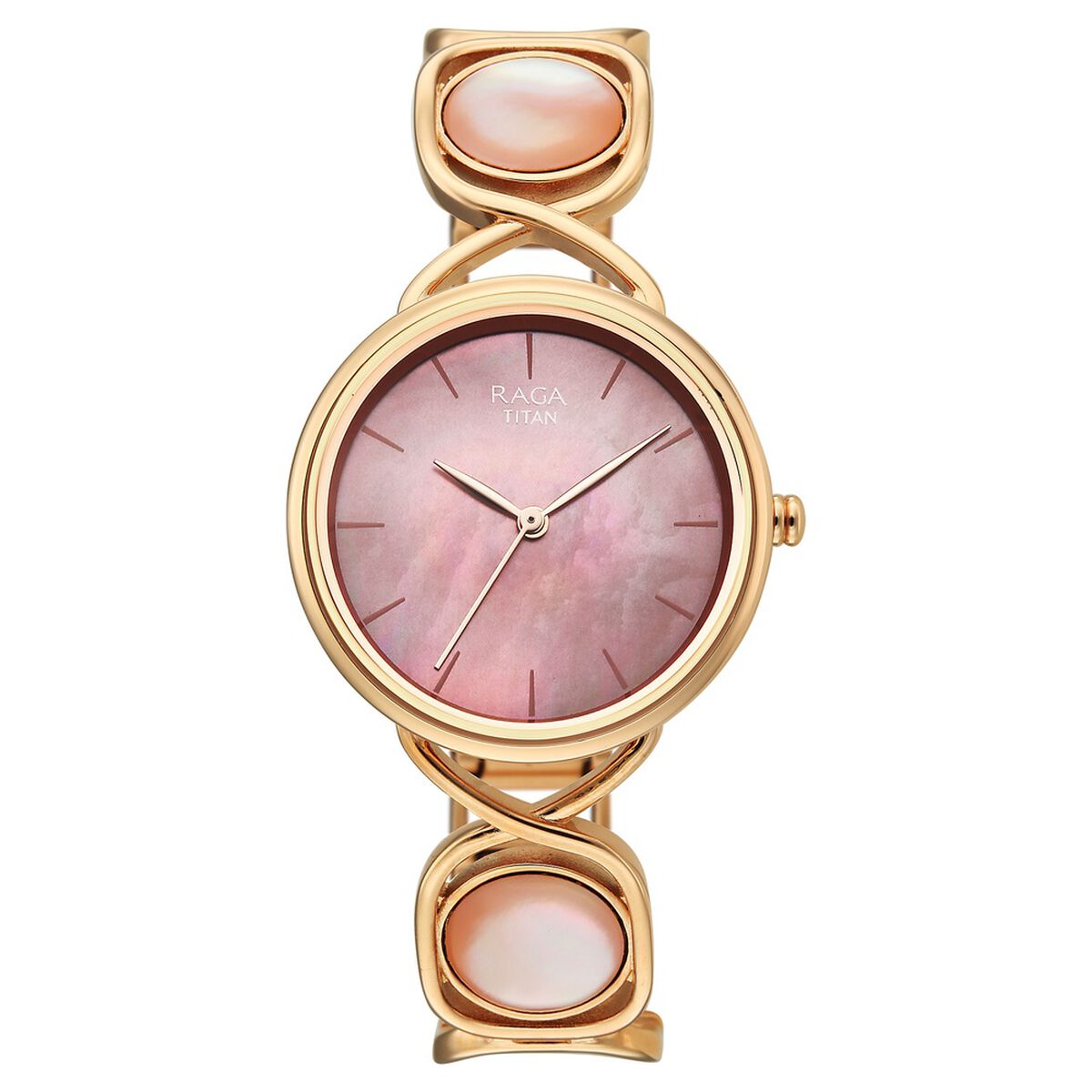 Titan Raga Power Pearls Quartz Analog Mother of Pearl Dial Rose Gold Metal Strap Watch For Women 2