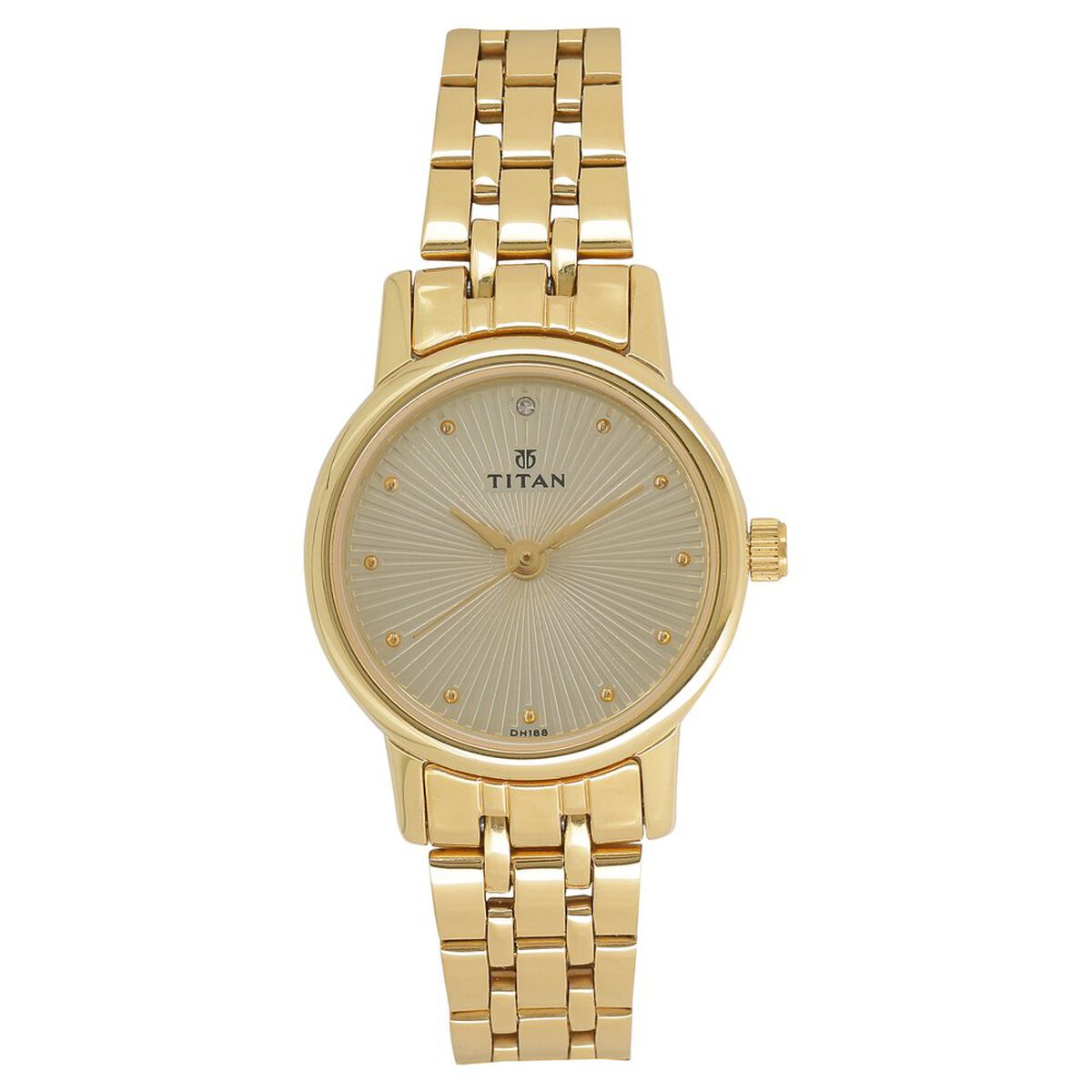 Titan Quartz Analog Champagne Round Dial Golden Stainless Steel Strap Watch For Women 1