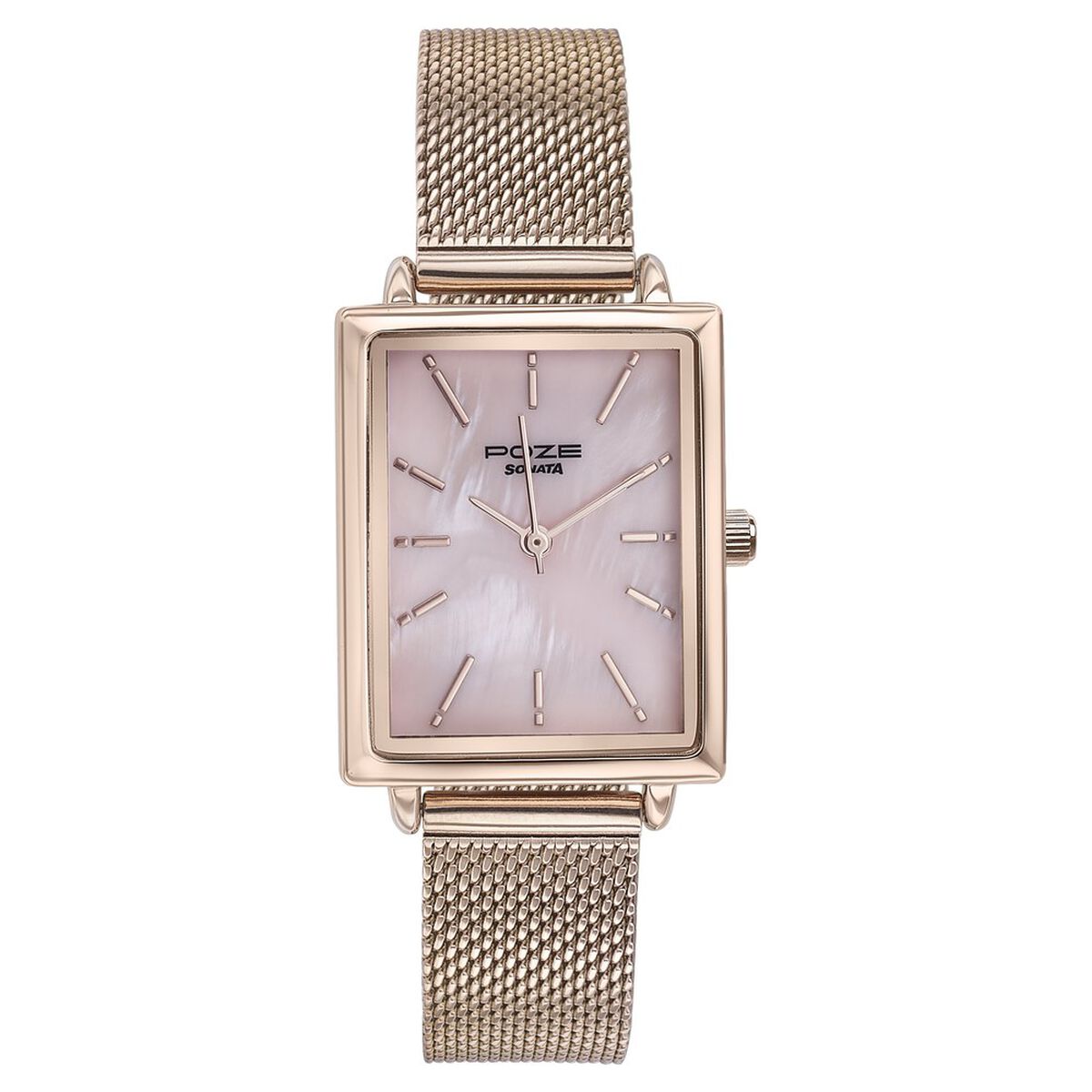 Sonata Poze Quartz Analog Pink Mother Of Pearl Dial Rose Gold Color Stainless Steel Strap Watch For Women 2