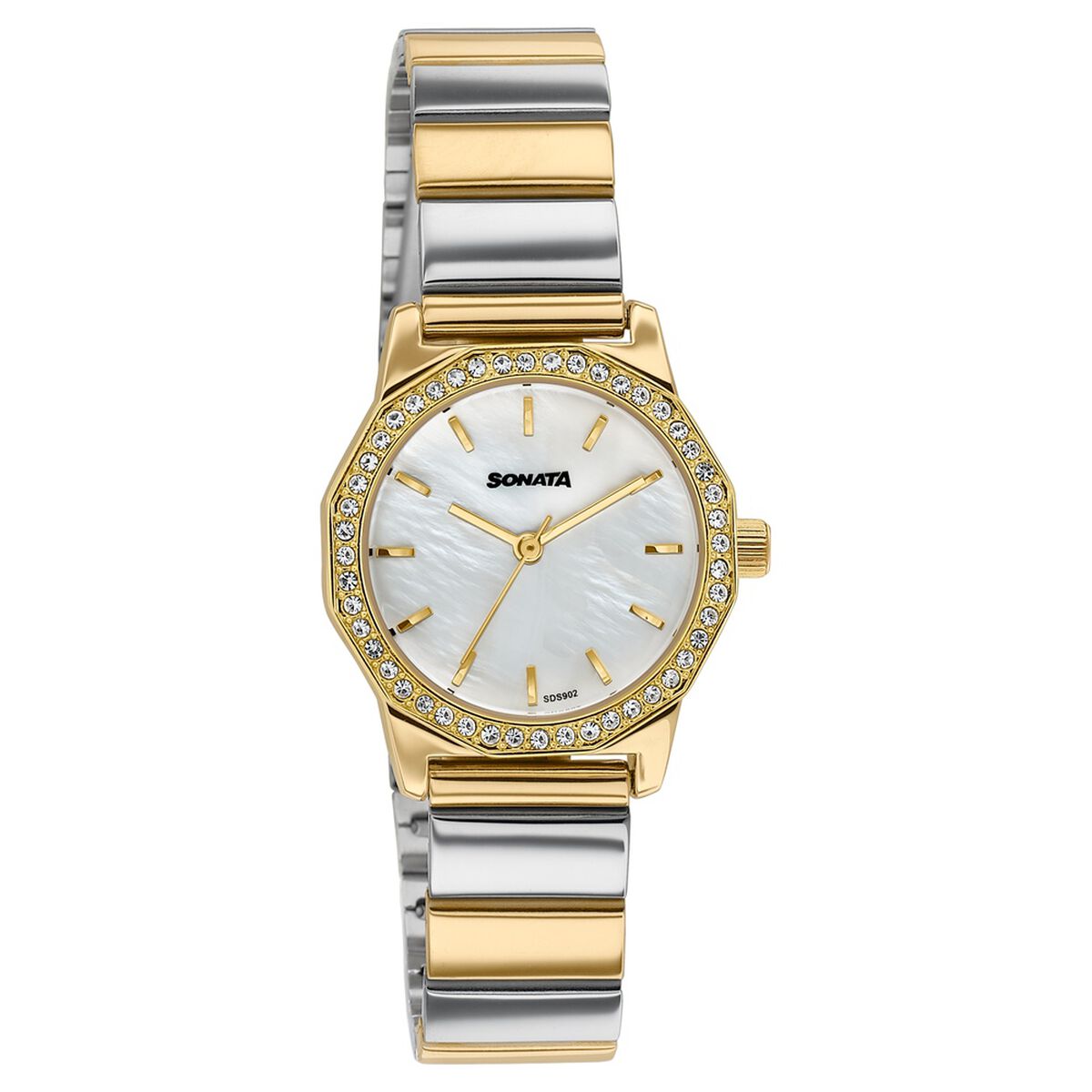 Sonata Festive Quartz Analog Mother Of Pearl Dial Two Toned Metal Strap Watch For Women 2