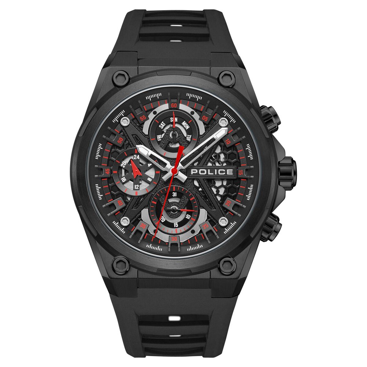 Police Multifunction Black Dial Silicone Strap Watch For Men 2