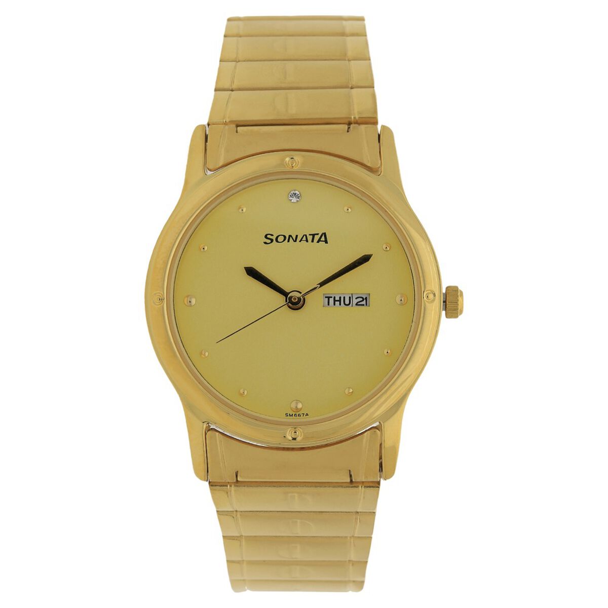 Sonata Quartz Analog Champagne Dial Stainless Steel Strap Watch for Men 1