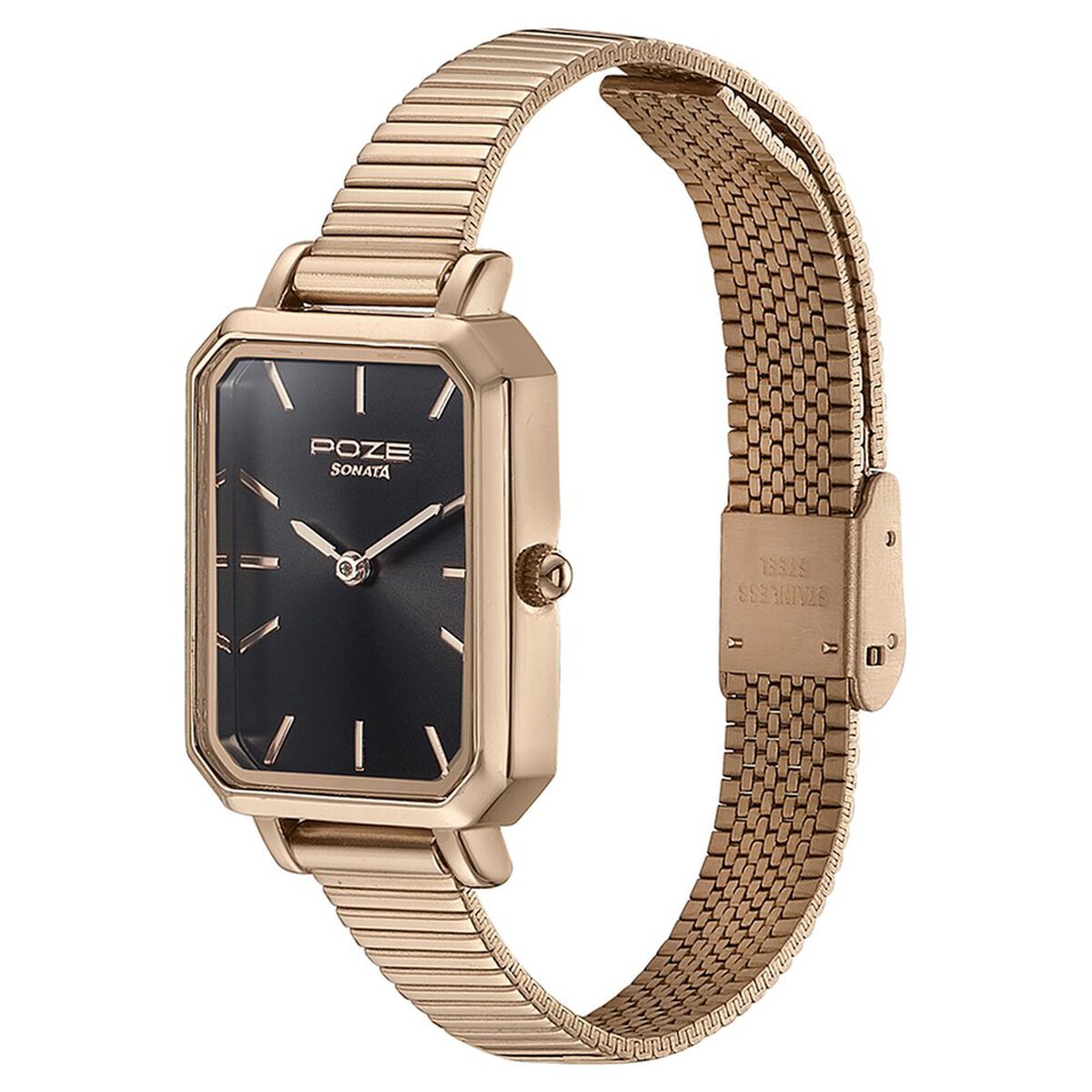 Sonata Poze Quartz Analog Black Dial Mesh Strap Watch for Women 4