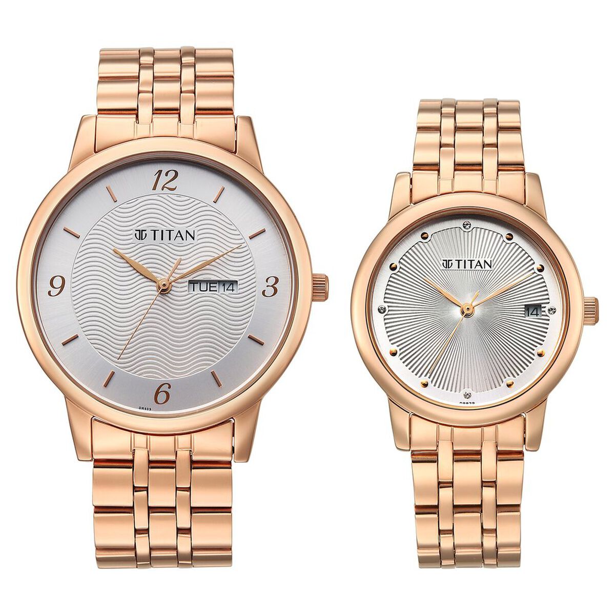Titan Bandhan Eternal Pair Analog with Date and Silver Dial Rose Gold Stainless Steel Strap Watch for Couples 1