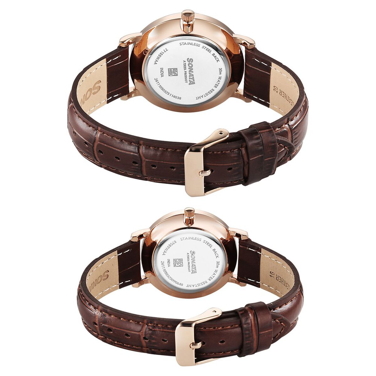 Sonata Perfect Pairs Quartz Analog White Dial Brown Leather Strap Watch For Couple 4