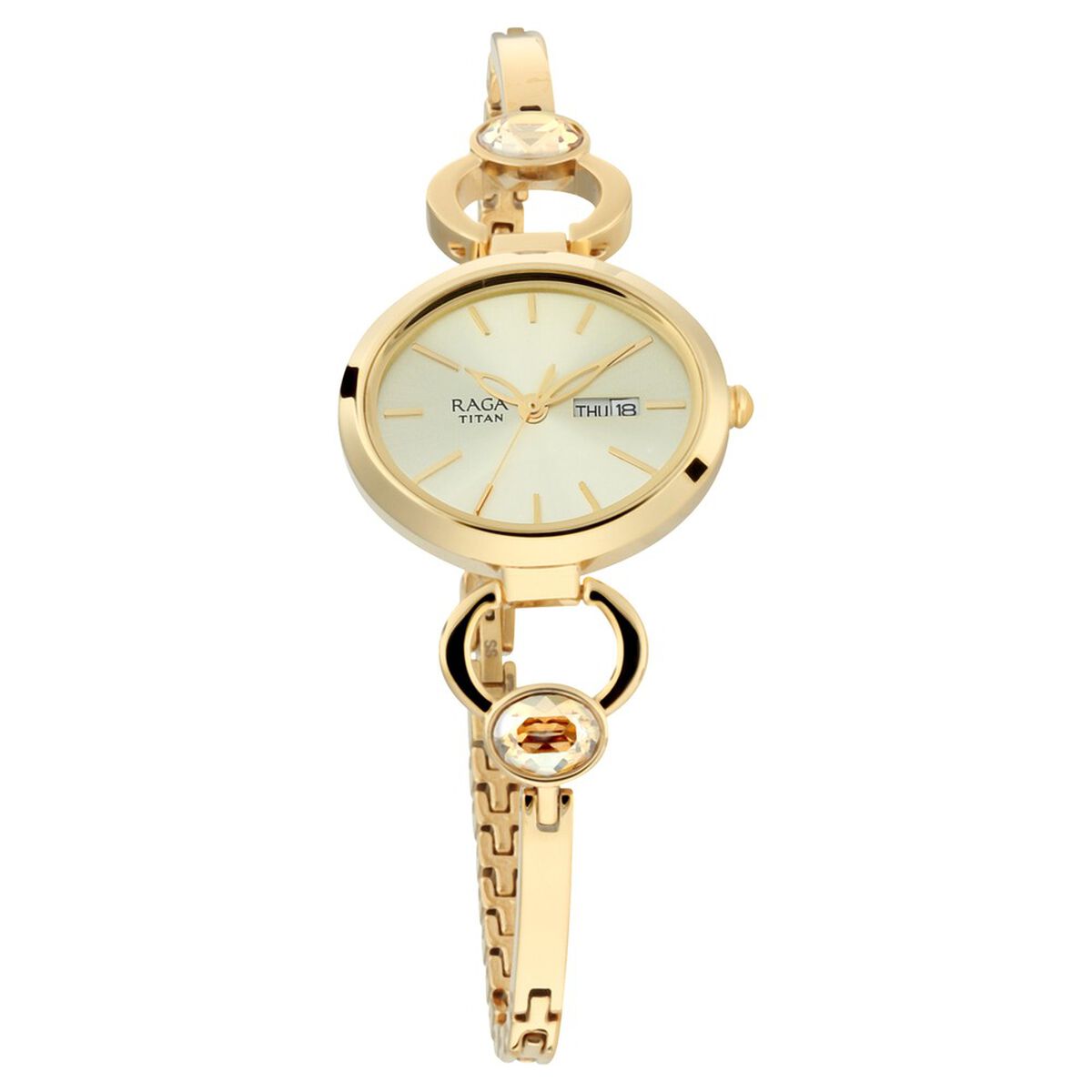 Titan Raga Viva Champagne Dial Analog with Day and Date Metal Strap watch for Women 2