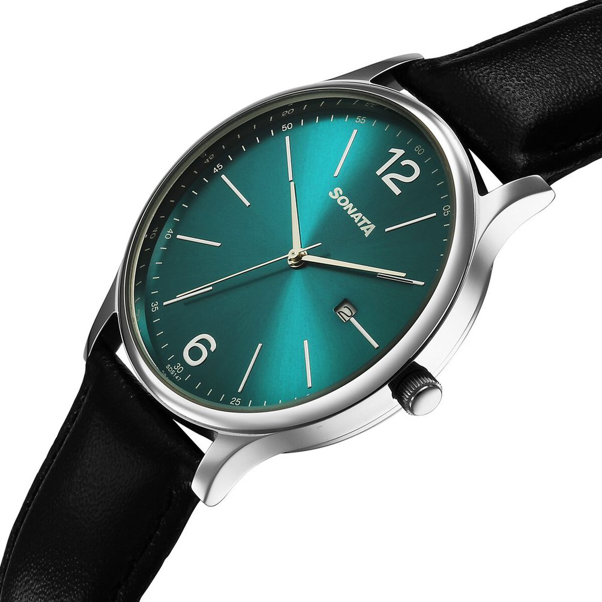 Sonata Aspire Quartz Analog with Date Green Dial Leather Strap Watch For Men 3