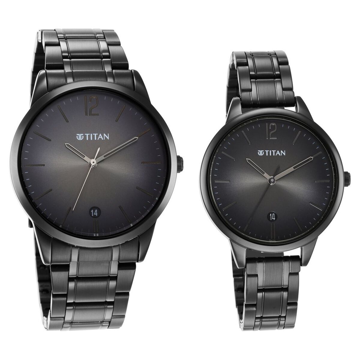 Titan Bandhan Anthracite Dial Analog with Date Stainless Steel Strap Watch for Couple 1
