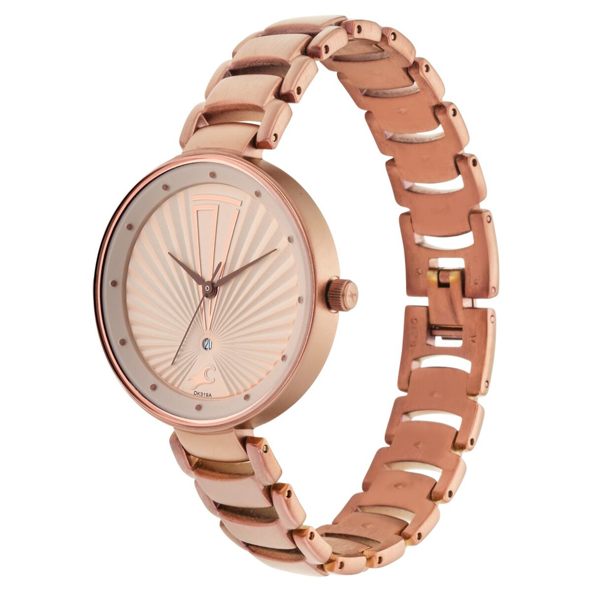 Fastrack Ruffles Quartz Analog with Date Beige Dial Stainless Steel Strap Watch for Girls 4