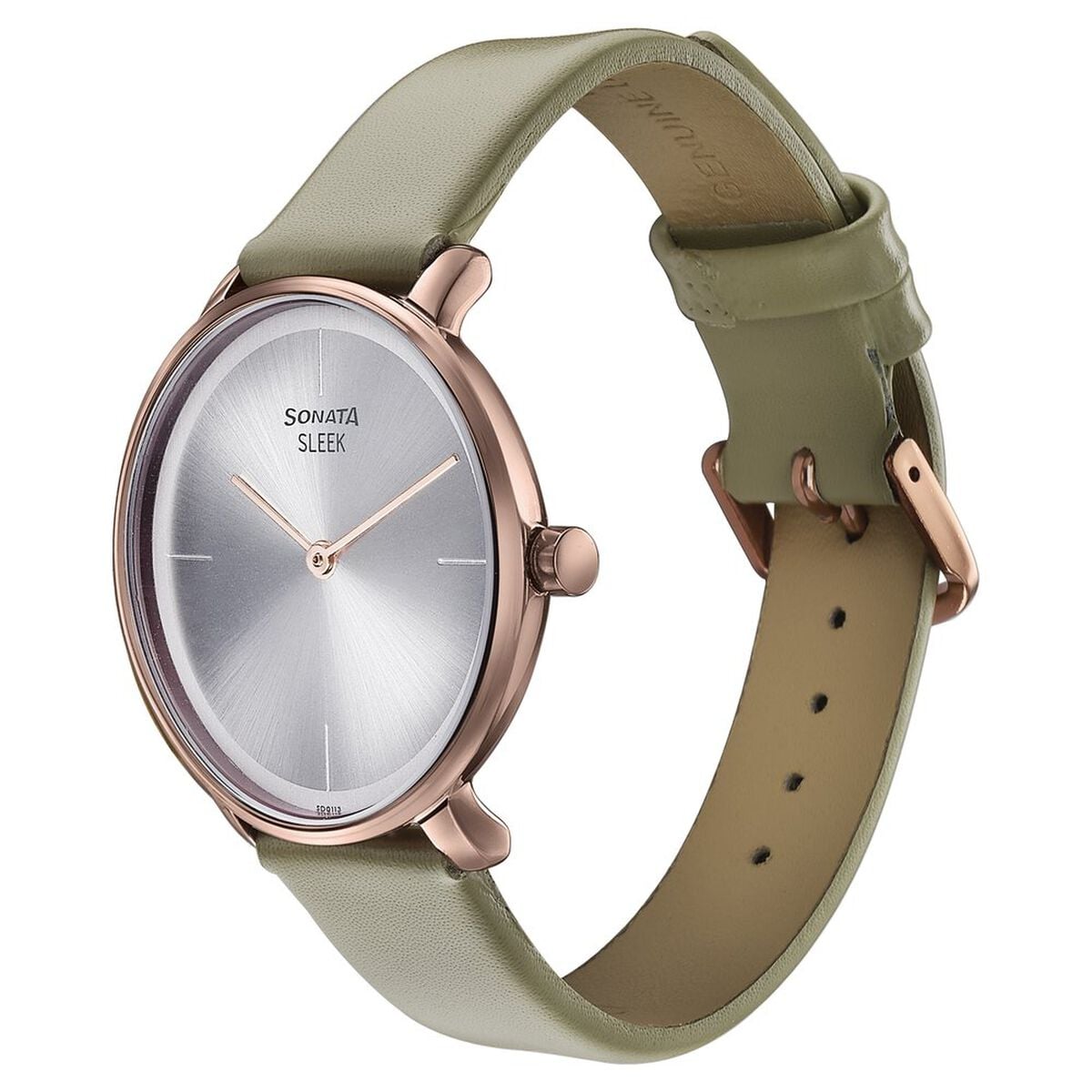 Sonata Sleek Quartz Analog Silver Dial Grey Leather Strap Watch for Women 3