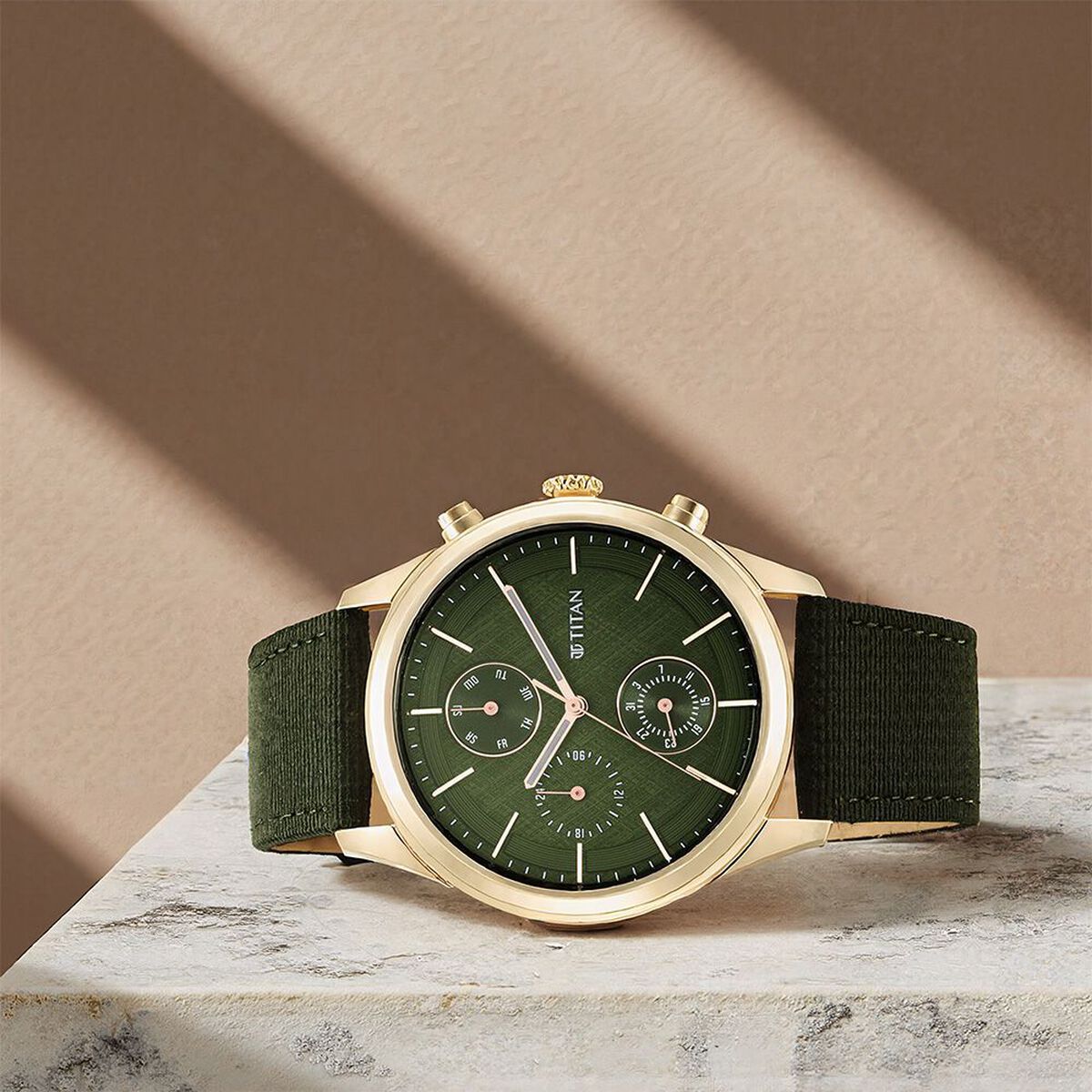 Titan Neo Splash Green Dial Quartz Analog with Date Fabric Strap watch for Men 1