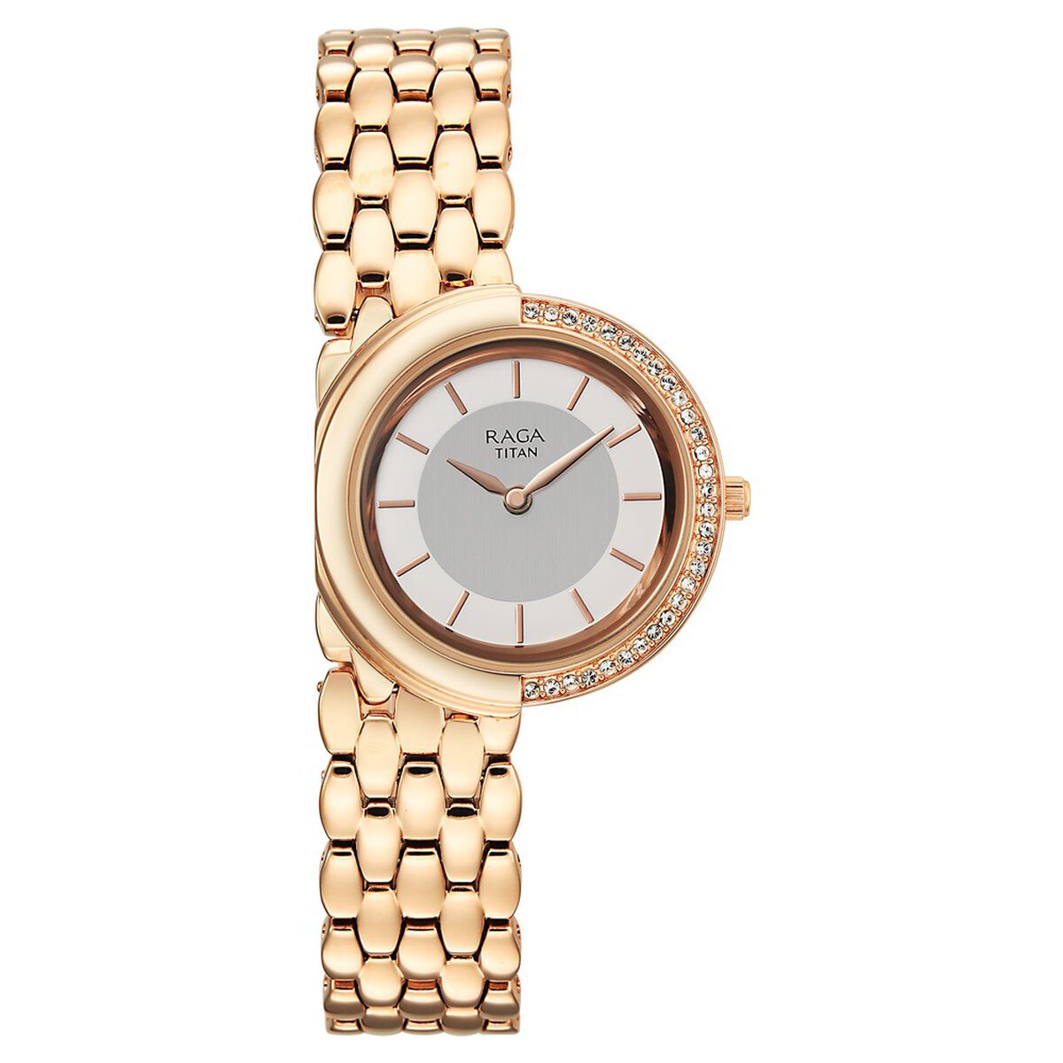 Titan Raga Chic Glam Quartz Analog Mother Of Pearl Dial Rose Gold Metal Strap Watch For Women 1