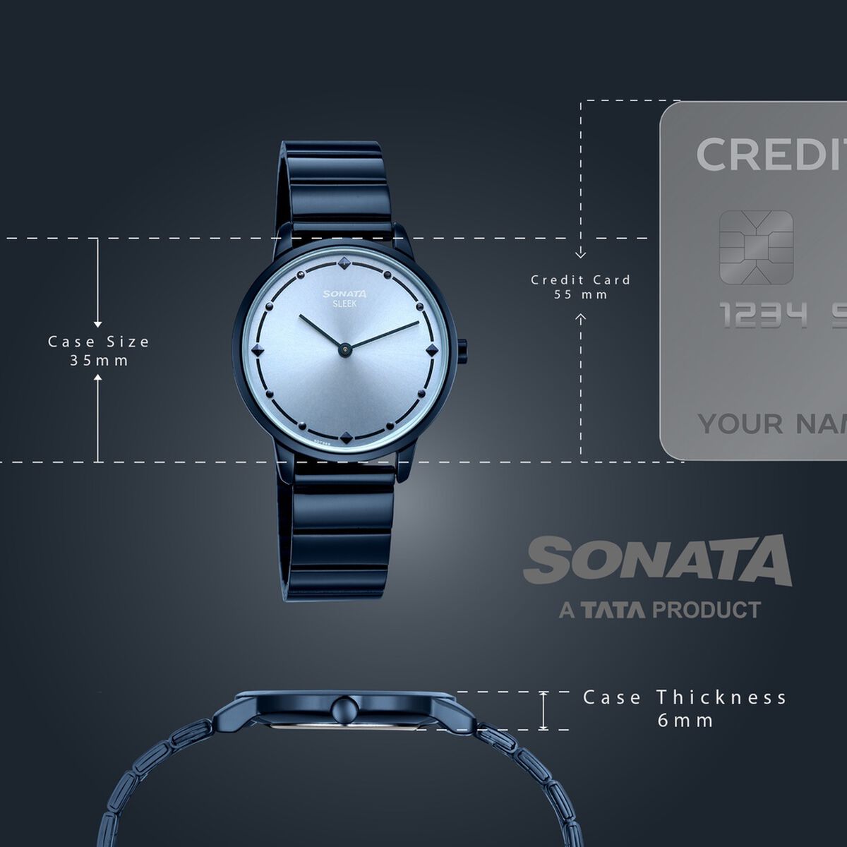 Sonata Sleek Women Ice Blue Dial Ultra-Slim Navy Bracelet Watch 3