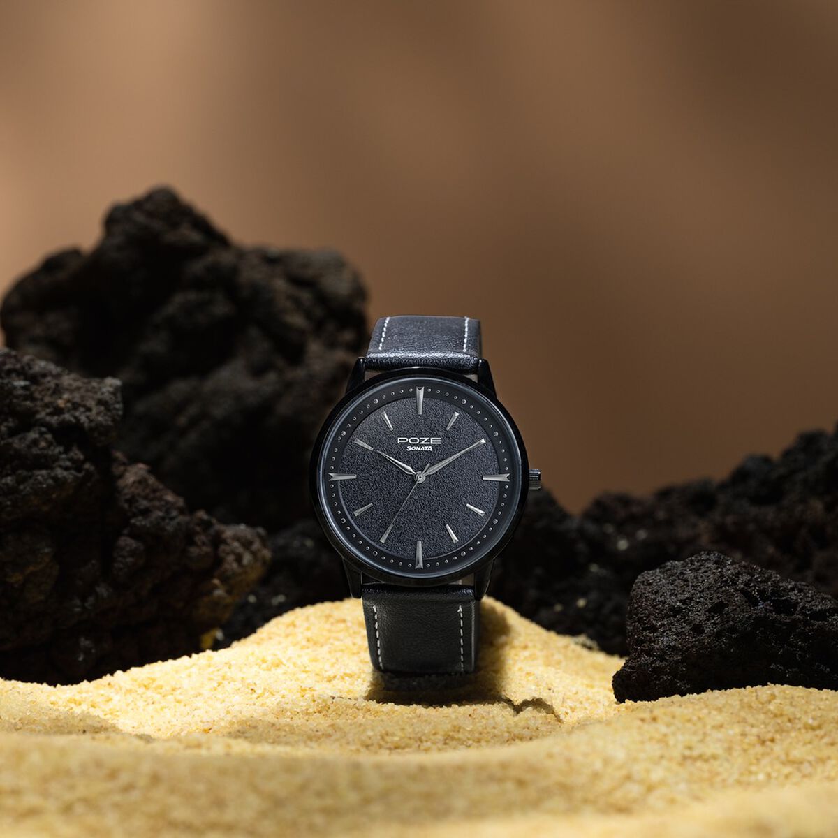 Sonata Poze Quartz Analog Black Dial Leather Strap Watch For Men 1
