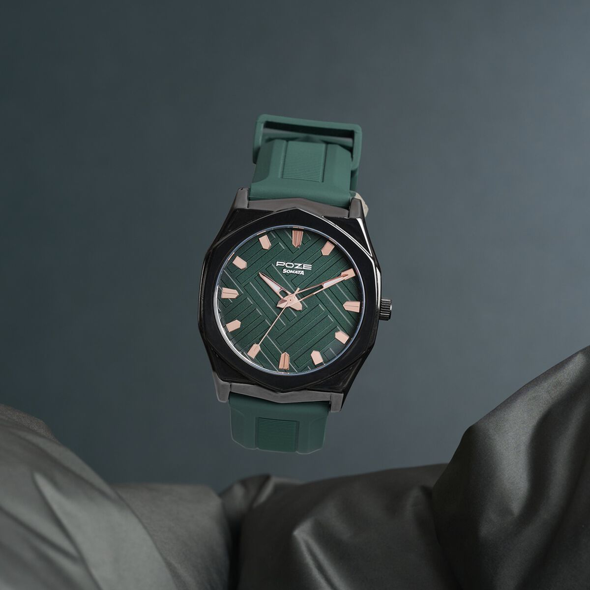Poze By Sonata Quartz Analog Green Dial Green Silicone Strap Watch For Men 1