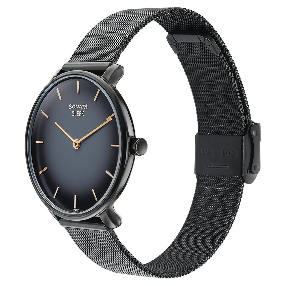 Sonata Sleek Quartz Analog Black Dial Black Stainless Steel Strap Watch for Women 3