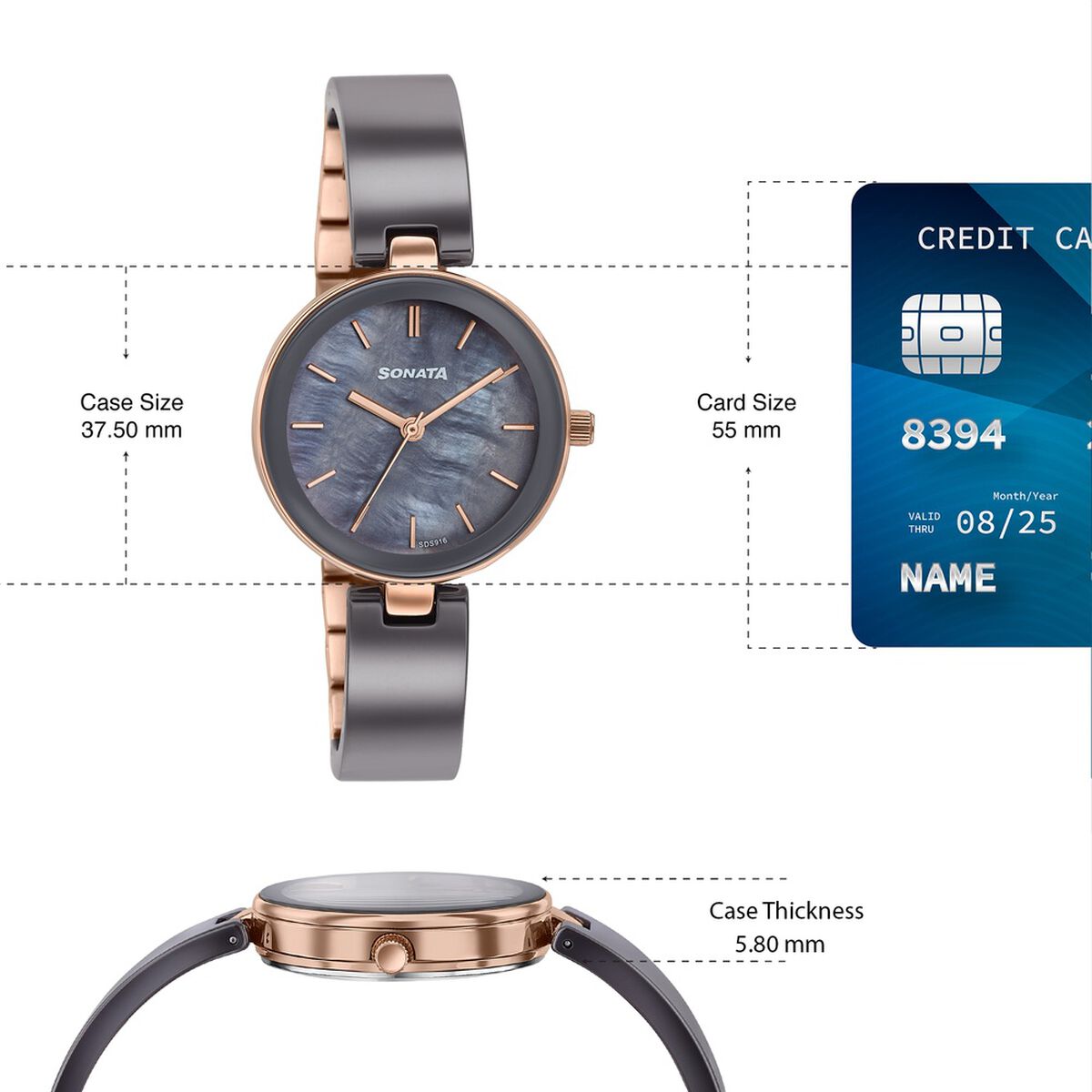 Sonata Festive Quartz Analog Grey Dial Two Toned Ceramic & Metal Strap Watch For Women 4