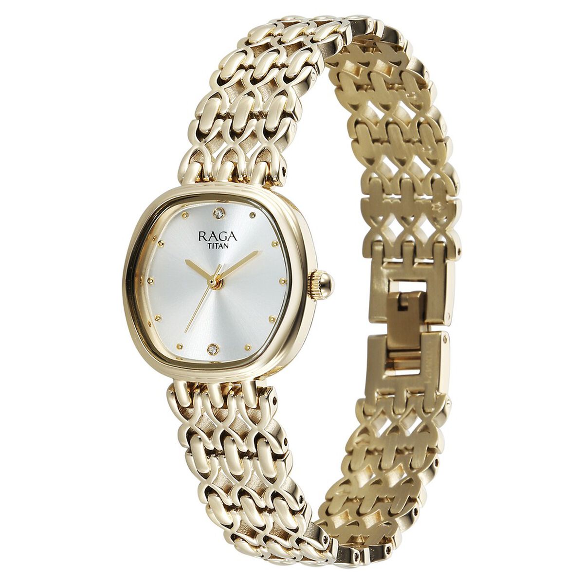 Titan Raga Spotlight Quartz Analog White Dial Golden Metal Strap Watch For Women 3