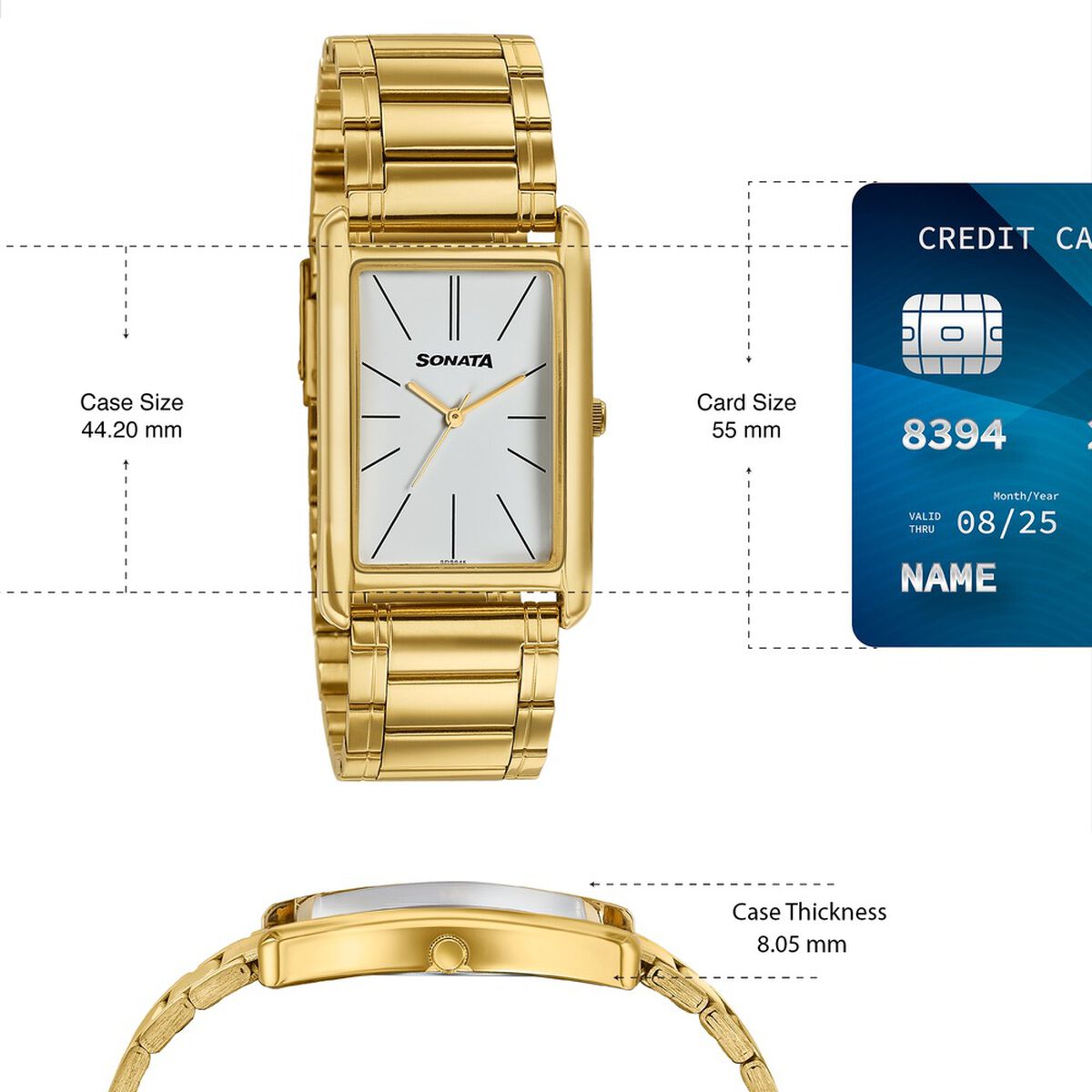 Sonata Ascent Gold Rectangular Watch with Metal Bracelet 4