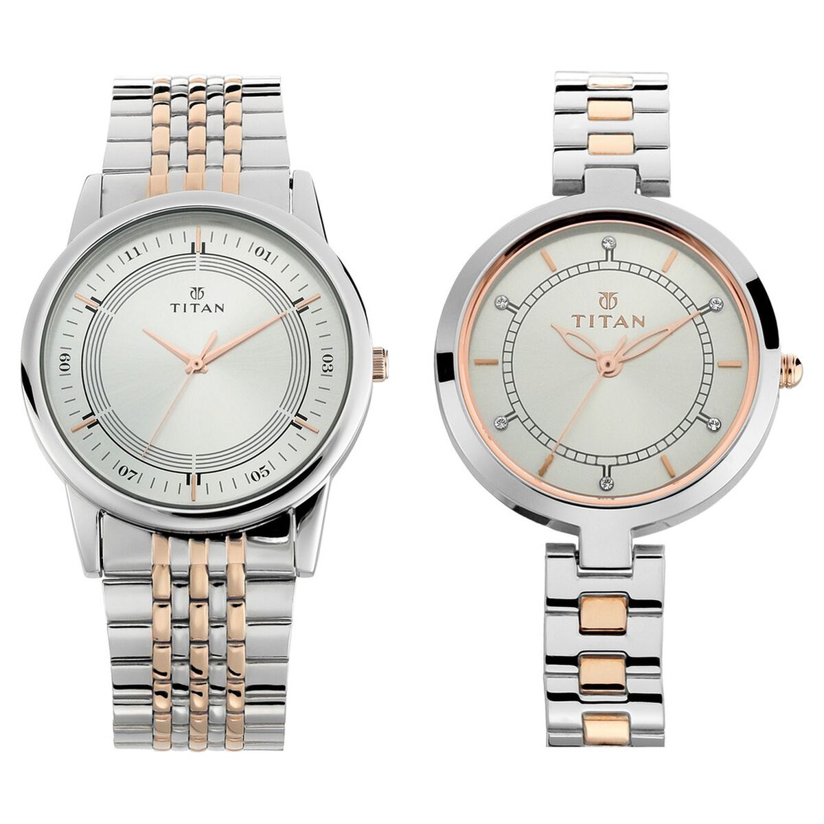 Titan Bandhan Quartz Analog Silver Dial Two Toned Stainless Steel Strap Watch For Couple 1