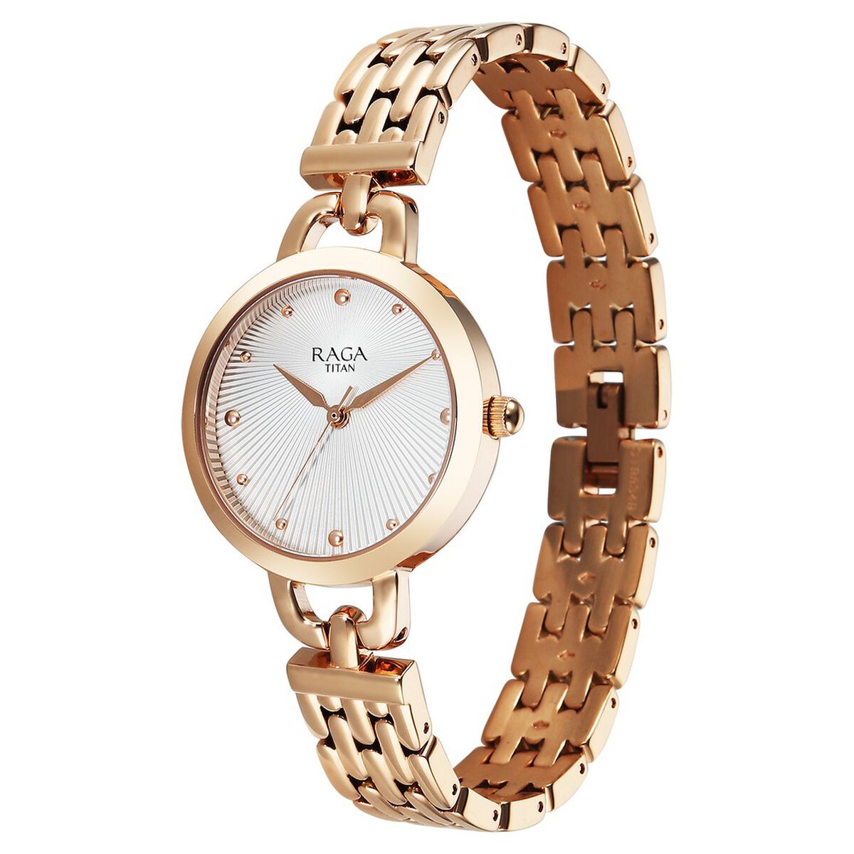 Titan Raga Showstopper Quartz Analog Silver Dial Rose Gold Metal Strap Watch For Women 3