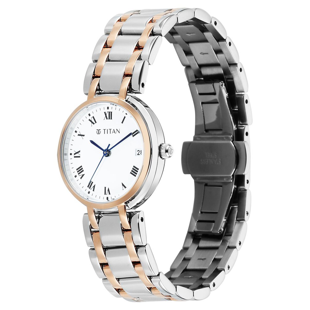 Titan Eminence Workwear Quartz Analog White Dial Two Toned Metal Strap Watch For Women 3