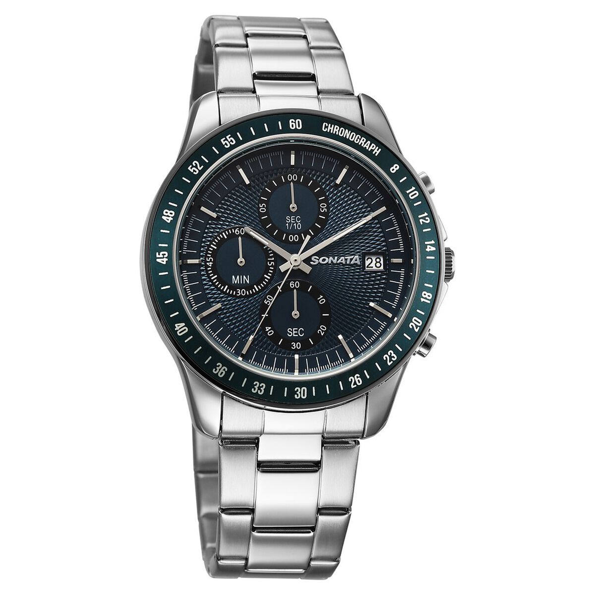 Sonata Chronos Quartz Analog with Date Blue Dial Silver Colour Stainless Steel Strap Watch For Men 1
