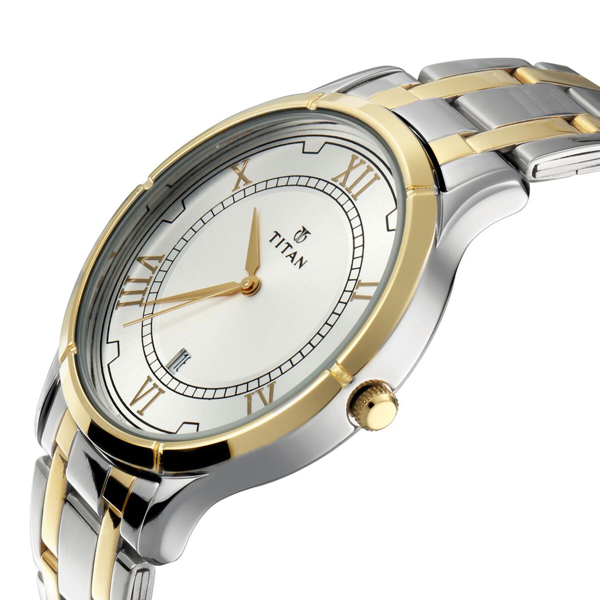 Titan Bandhan Quartz Analog with Date Silver Round Dial Two Toned Stainless Steel Strap Watch For Couple 2