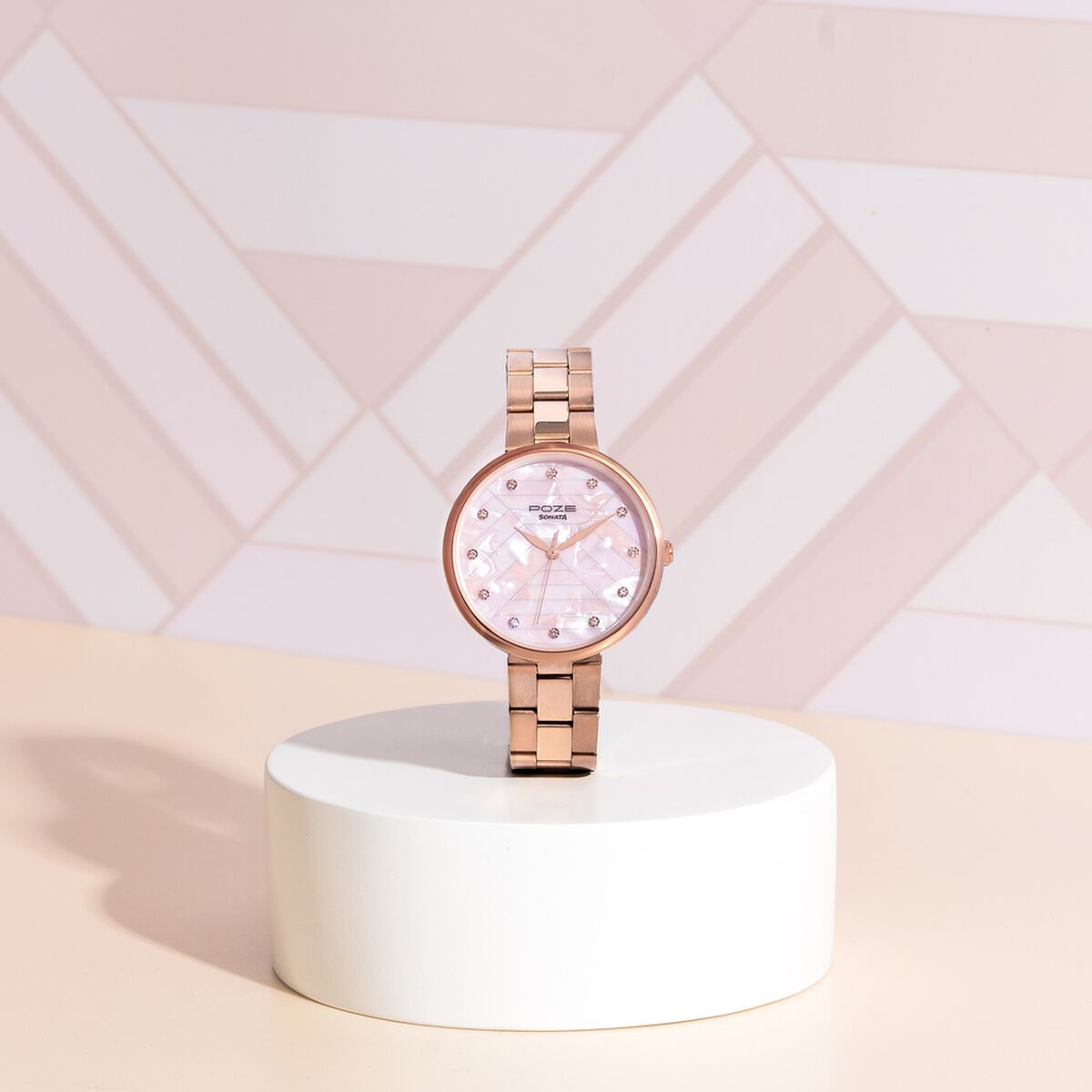 Sonata Poze Quartz Analog Pink Dial Rose Gold Colour Stainless Steel Strap Watch For Women 1