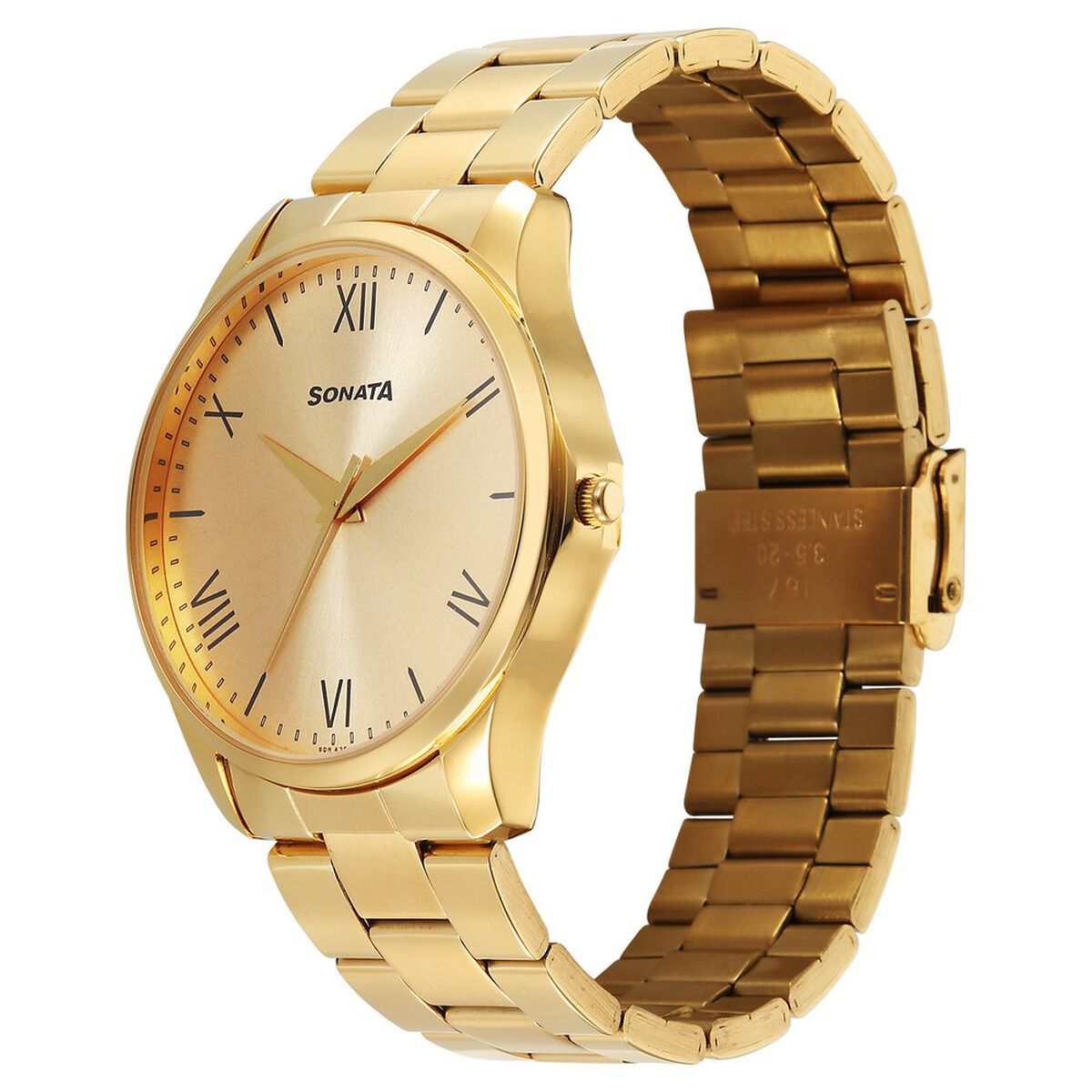 Sonata Traditional Essentials Quartz Analog Champagne Dial Golden Metal Strap Watch For Men 2
