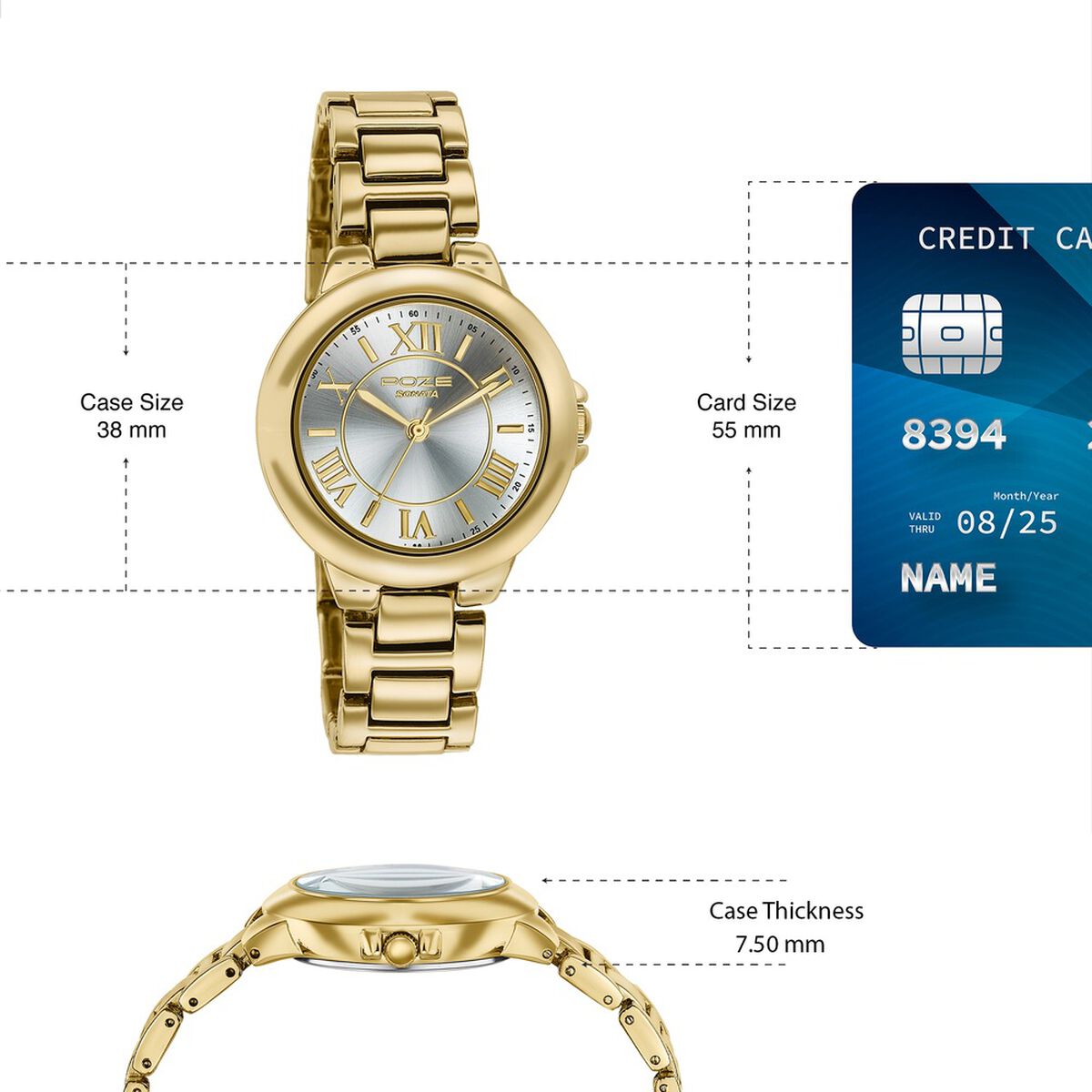 Poze By Sonata Quartz Analog silver Dial Golden Metal Strap Watch For Women 4