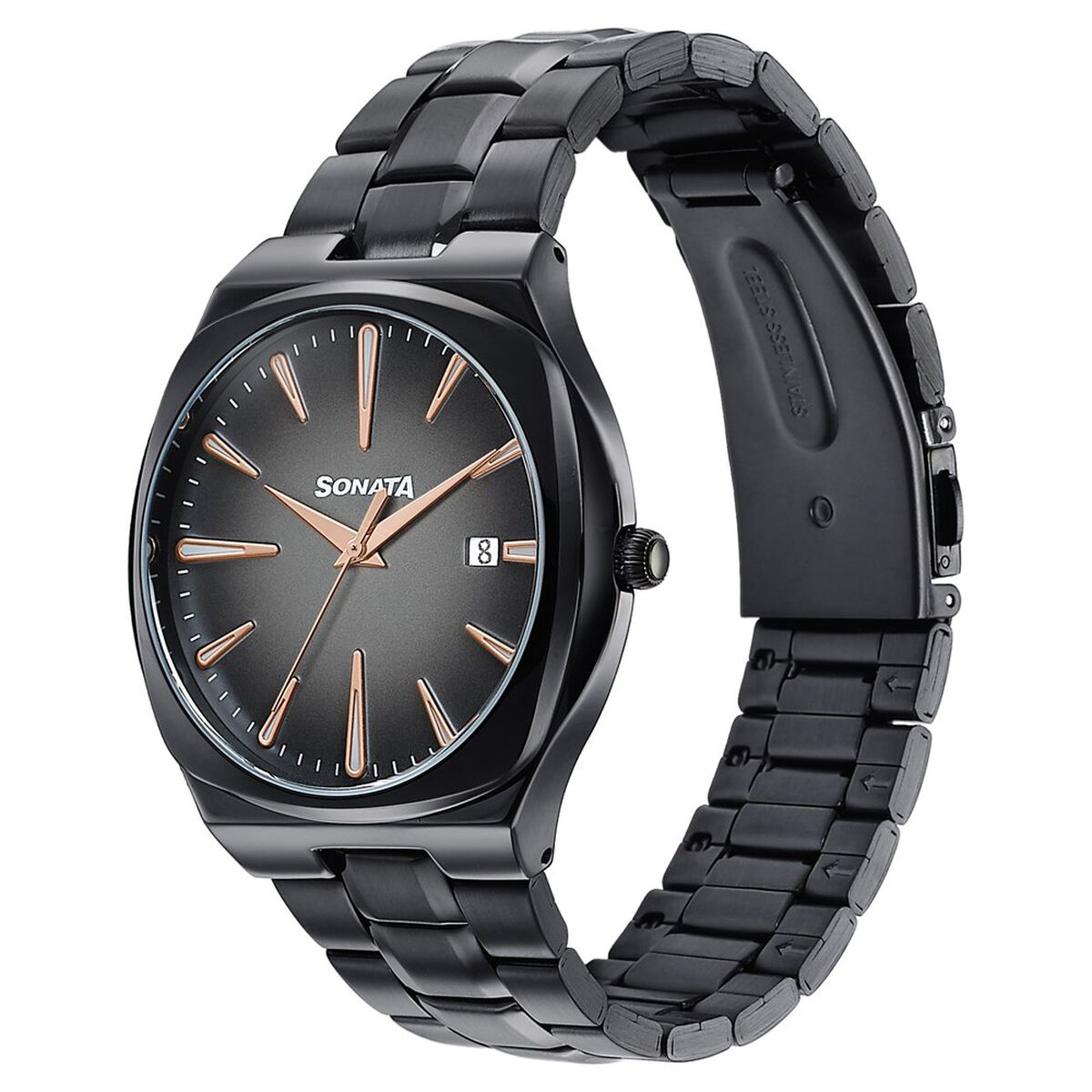 Sonata Festive Quartz Analog Black Dial Black Metal Strap Watch For Men 3